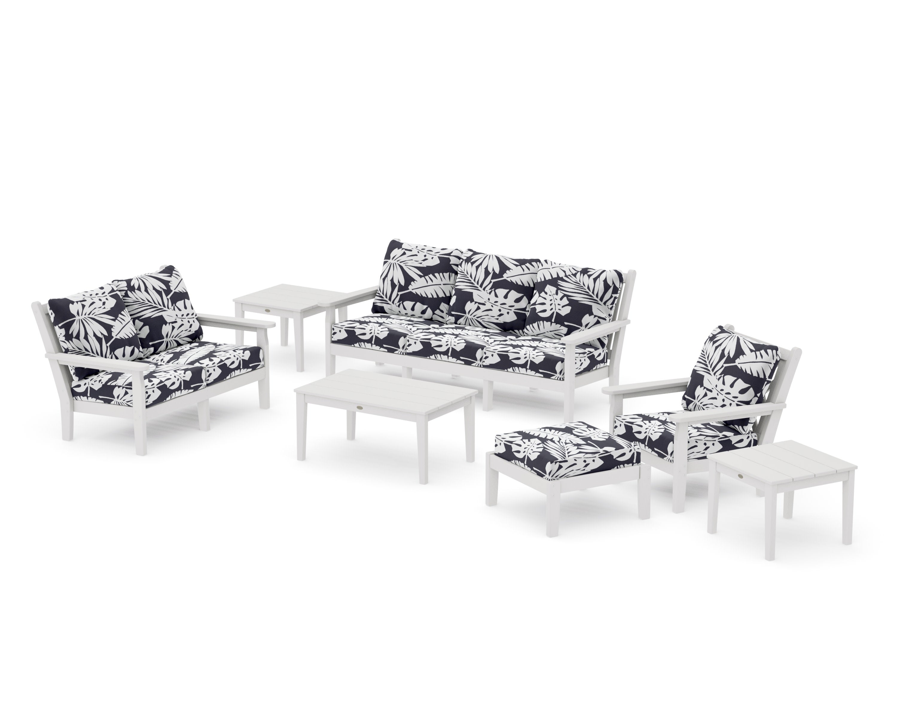 Chippendale 7-Piece Deep Seating Set in Vintage White / Leaf Navy