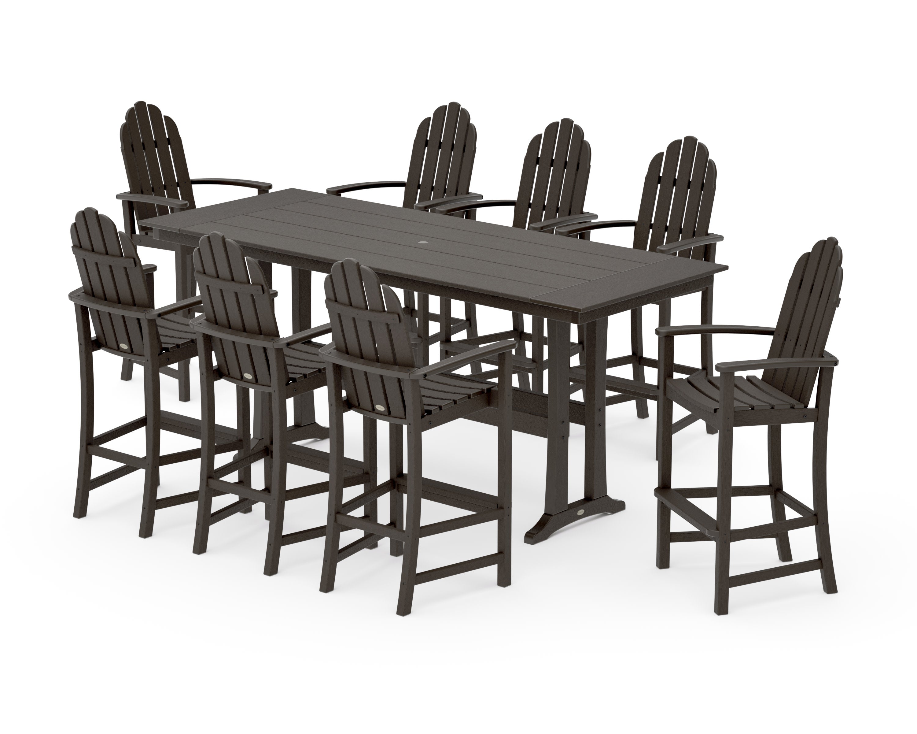 Classic Adirondack 9-Piece Farmhouse Bar Set with Trestle Legs in Vintage Coffee