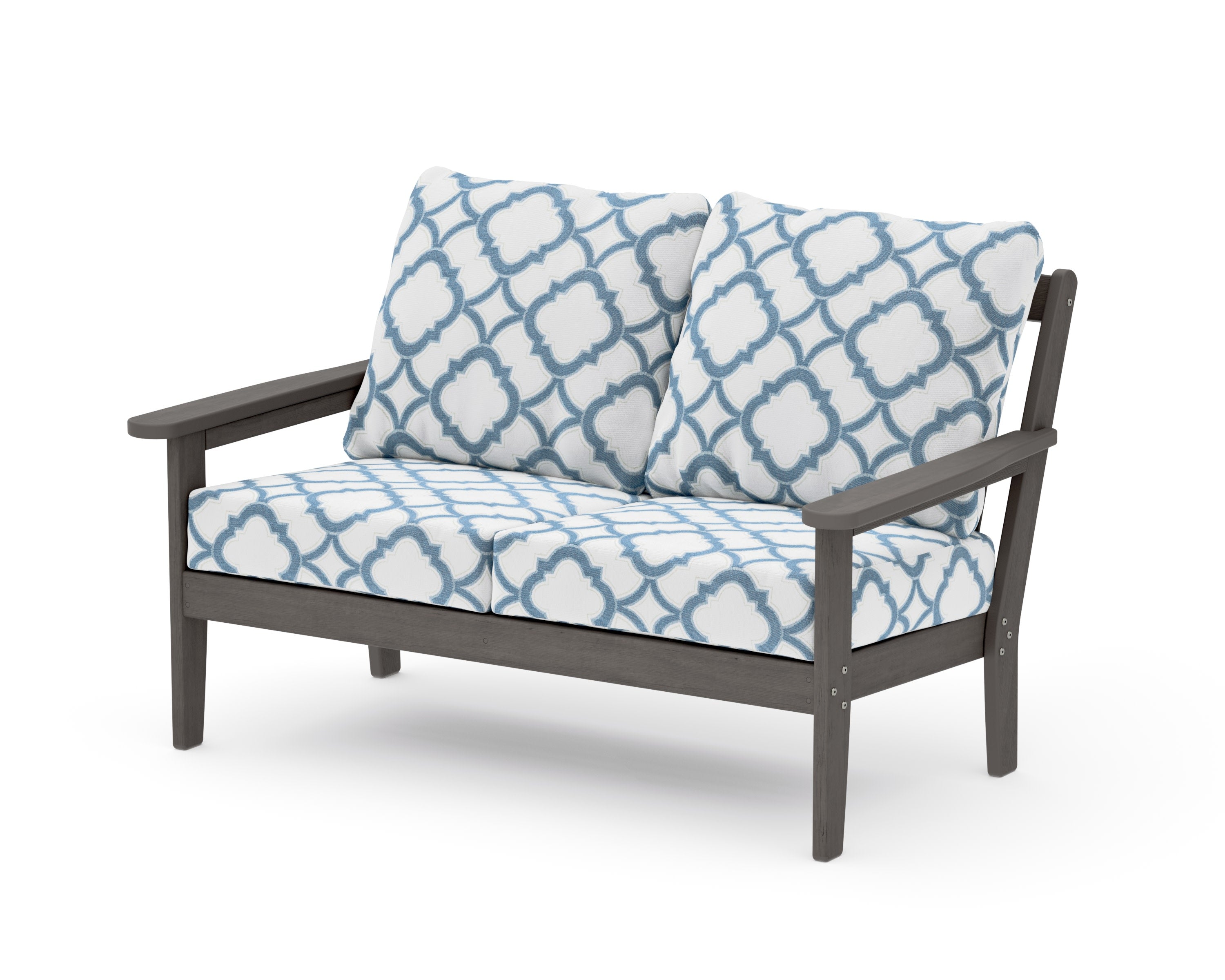 Cottage Deep Seating Loveseat in Driftwood / Trellis Sky Blue