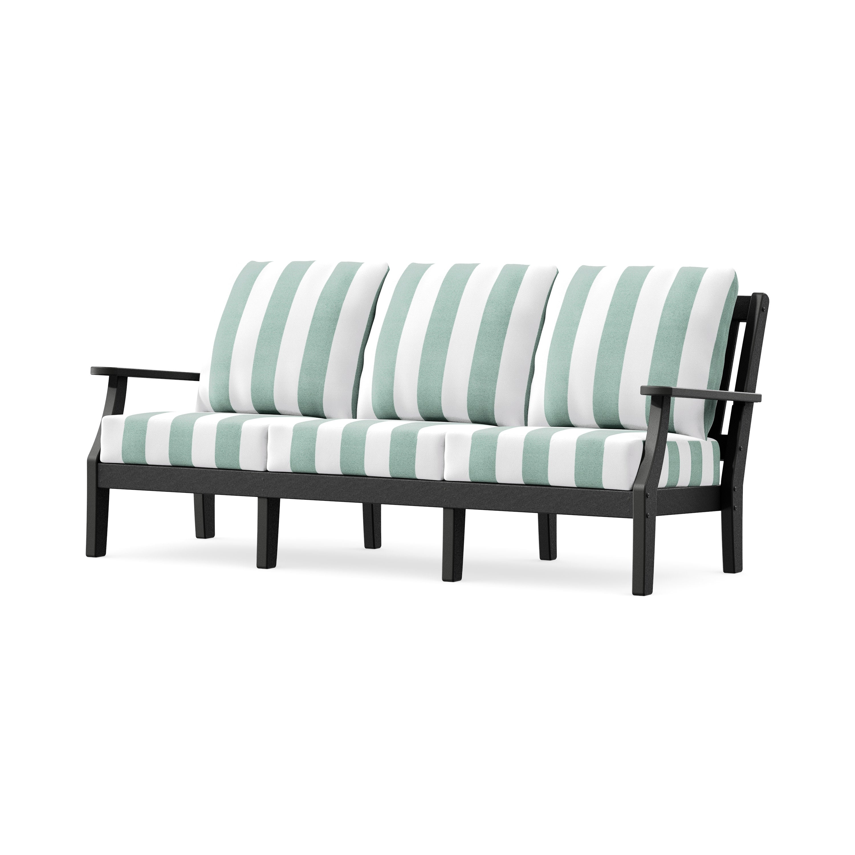 Chinoiserie Deep Seating Sofa in Black / Cabana Stripe Glacier Spa