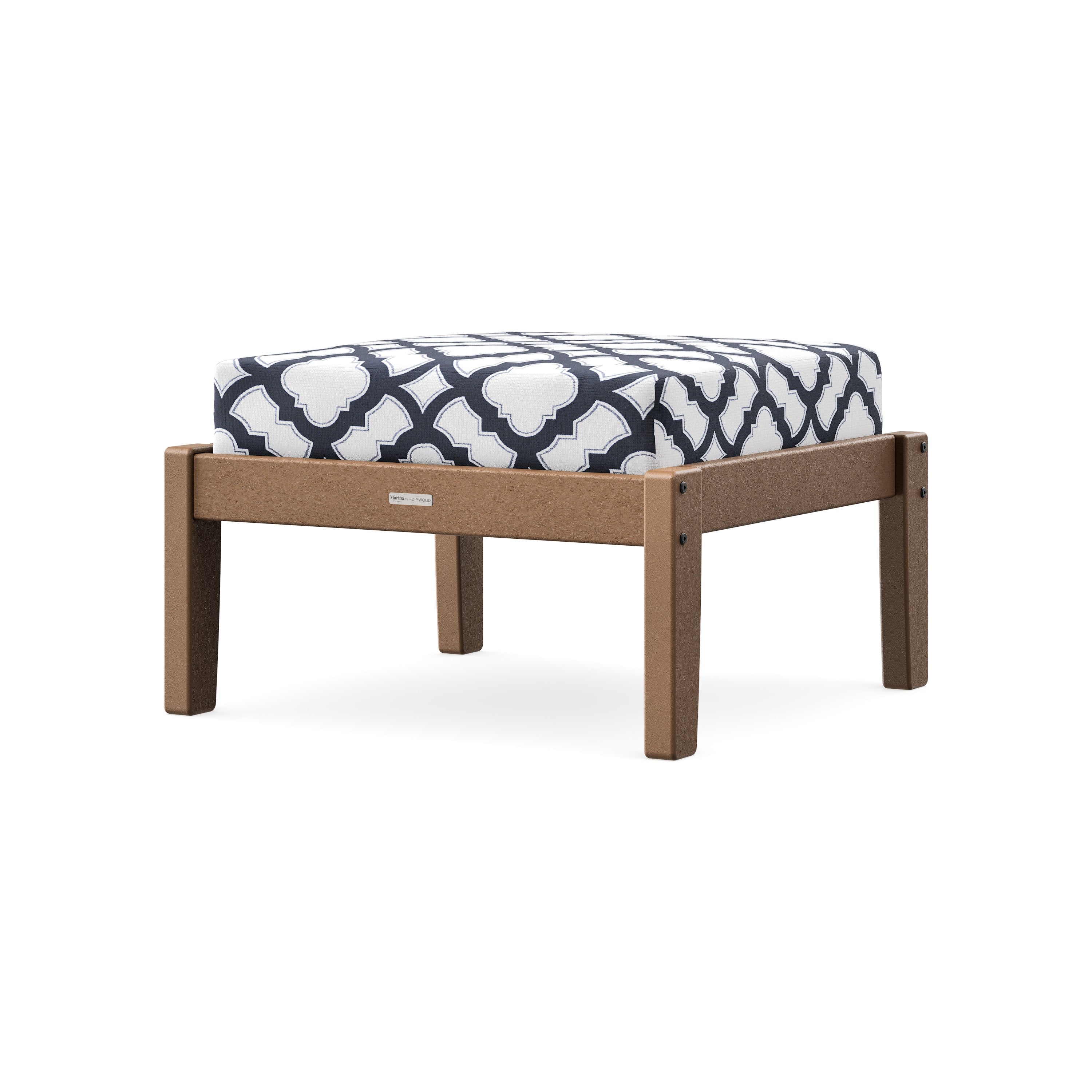 Chinoiserie Deep Seating Ottoman in Teak / Trellis Navy
