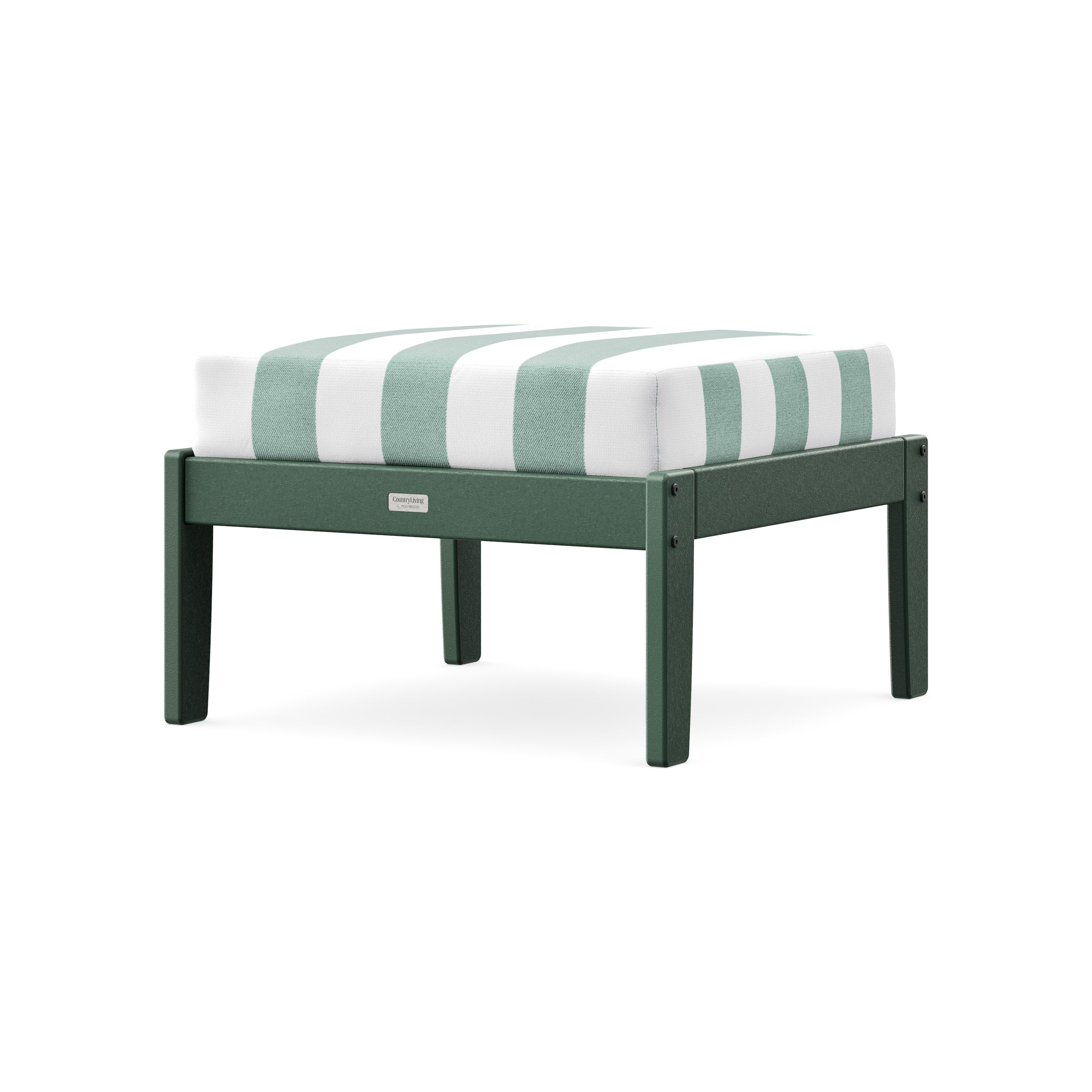 Cottage Deep Seating Ottoman in Green / Cabana Stripe Glacier Spa