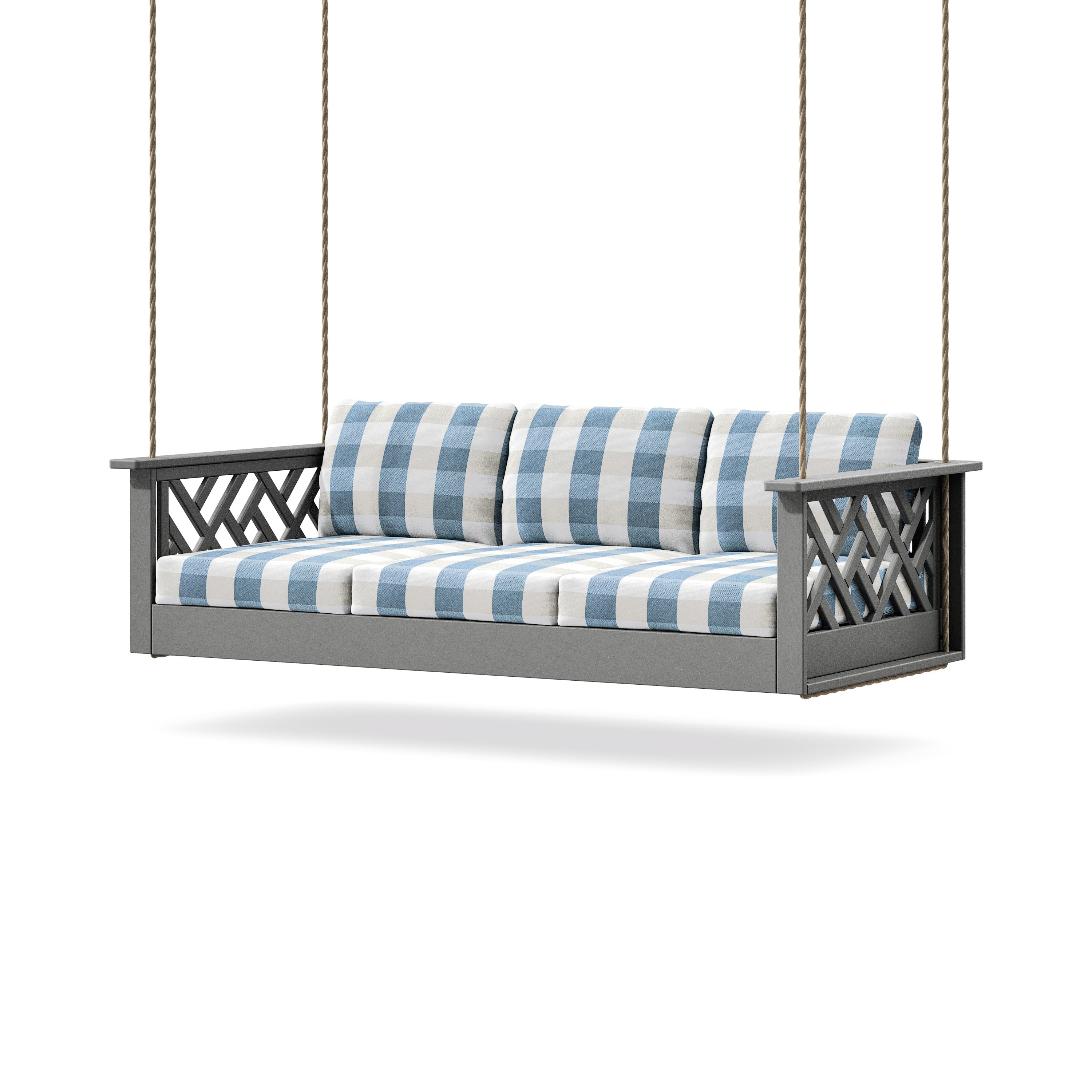 Chippendale Daybed Swing in Slate Grey / Buffalo Plaid Sky Blue