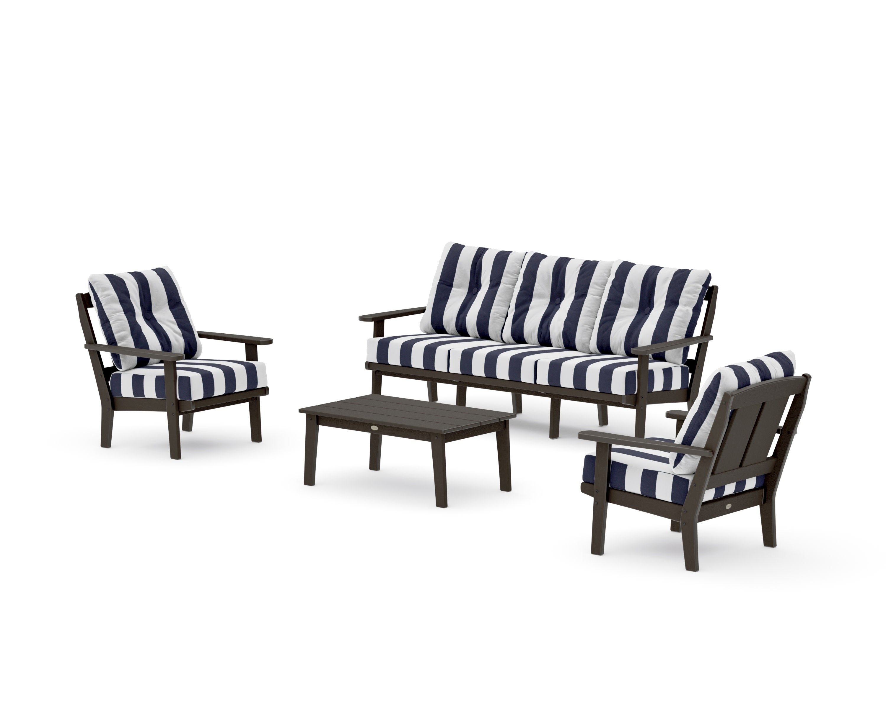 Mission 4-Piece Deep Seating Set with Sofa in Vintage Coffee / Cabana Stripe Navy
