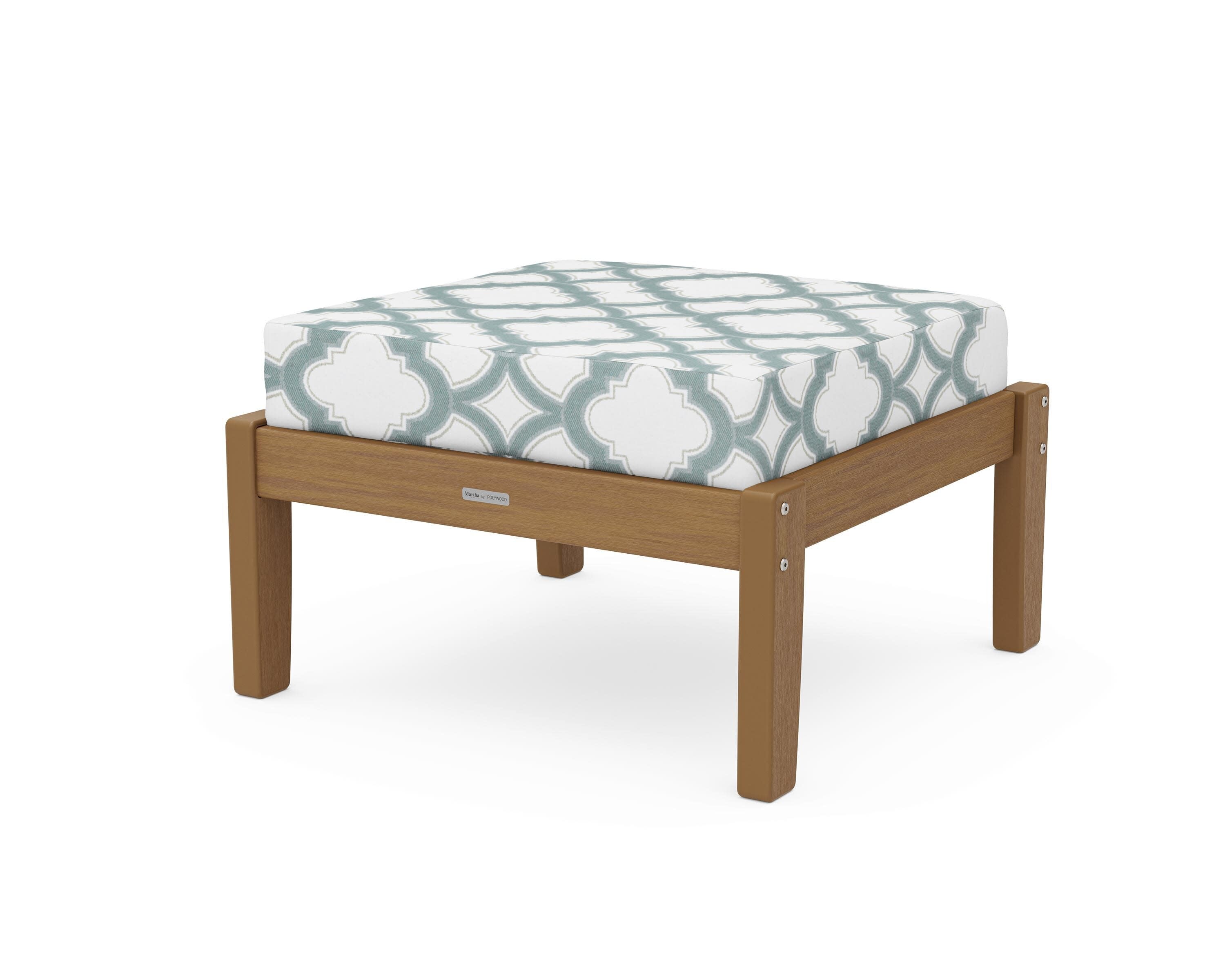 Chinoiserie Deep Seating Ottoman in Natural / Trellis Glacier Spa