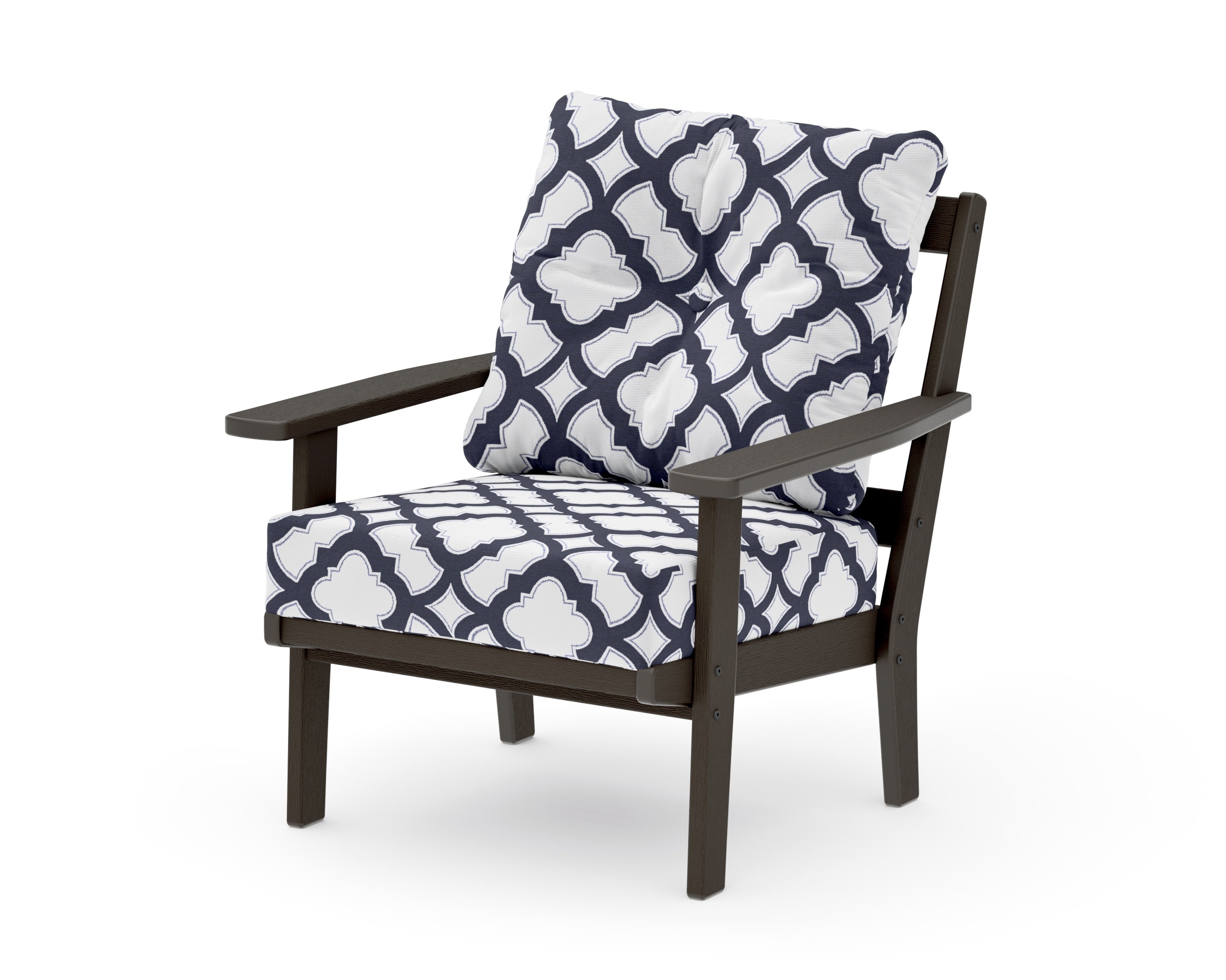 Oxford Deep Seating Chair in Vintage Coffee / Trellis Navy