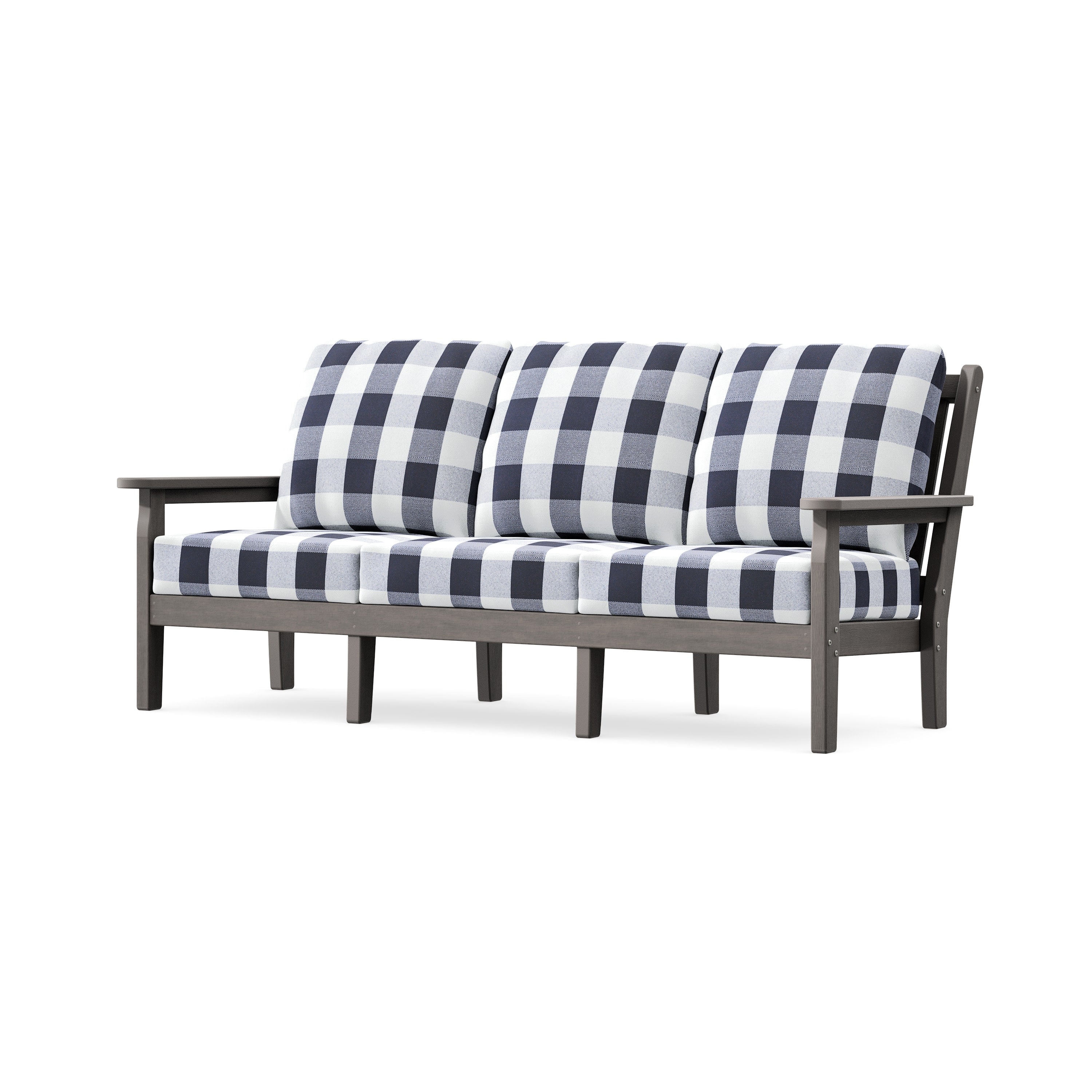 Chippendale Deep Seating Sofa in Driftwood / Buffalo Plaid Navy