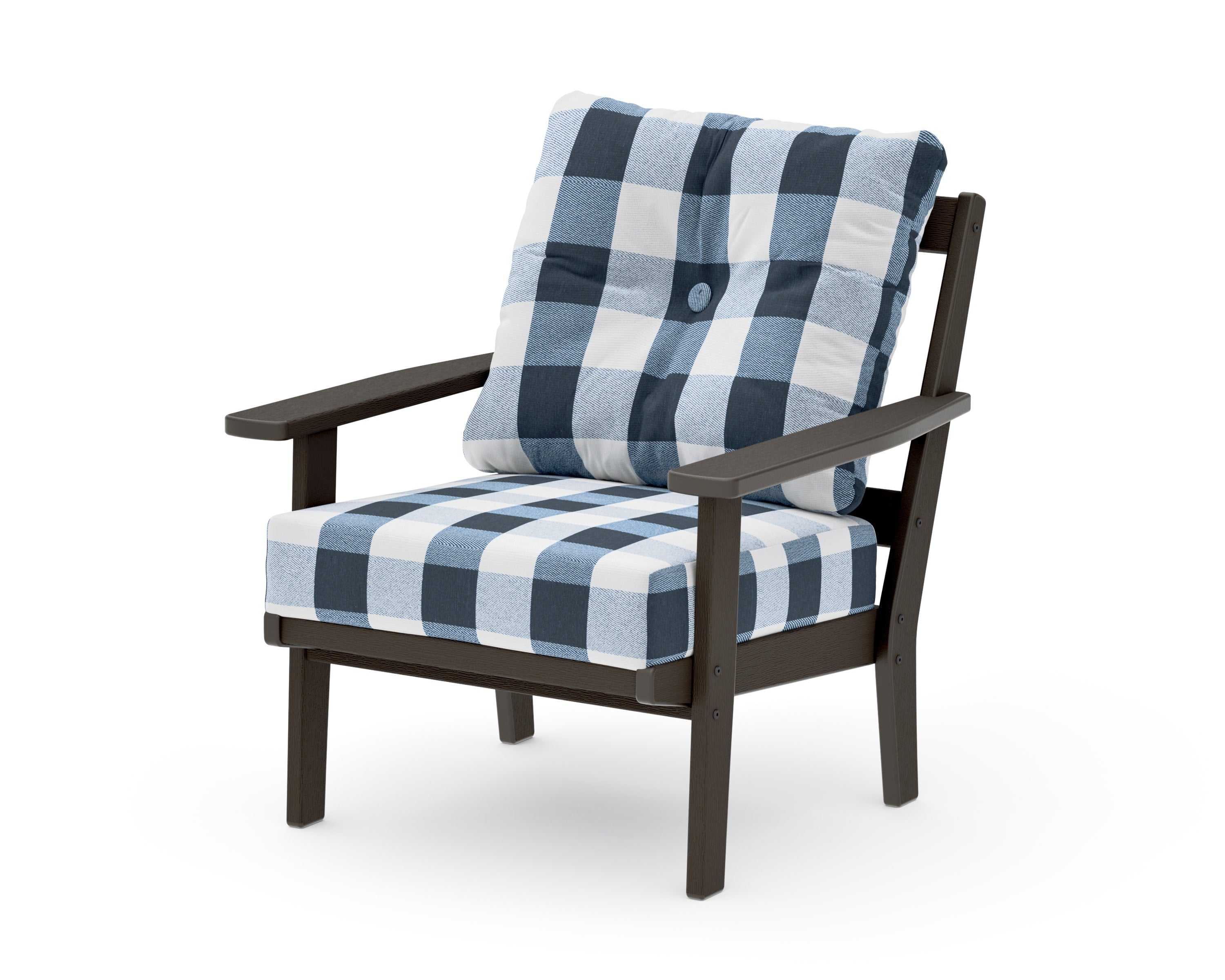 Oxford Deep Seating Chair in Vintage Coffee / Buffalo Plaid Marine Indigo