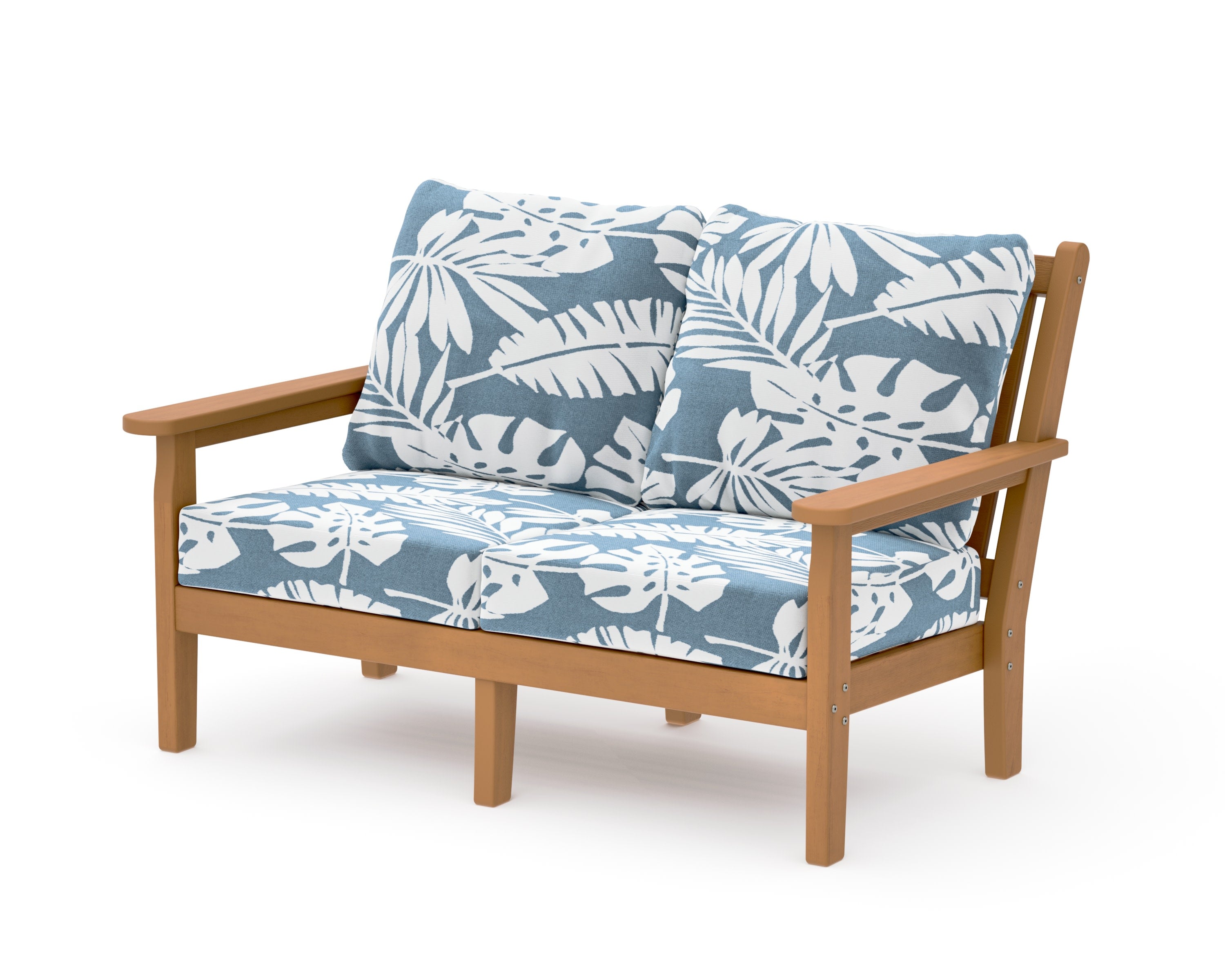 Chippendale Deep Seating Loveseat in Natural / Leaf Sky Blue