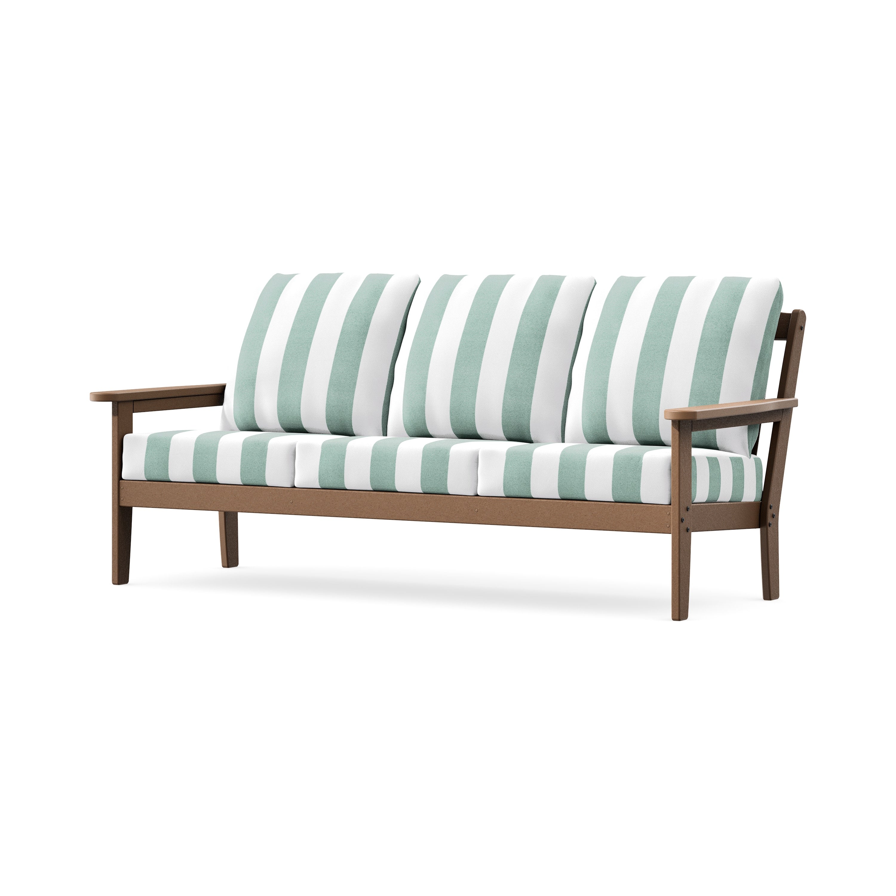 Cottage Deep Seating Sofa in Teak / Cabana Stripe Glacier Spa