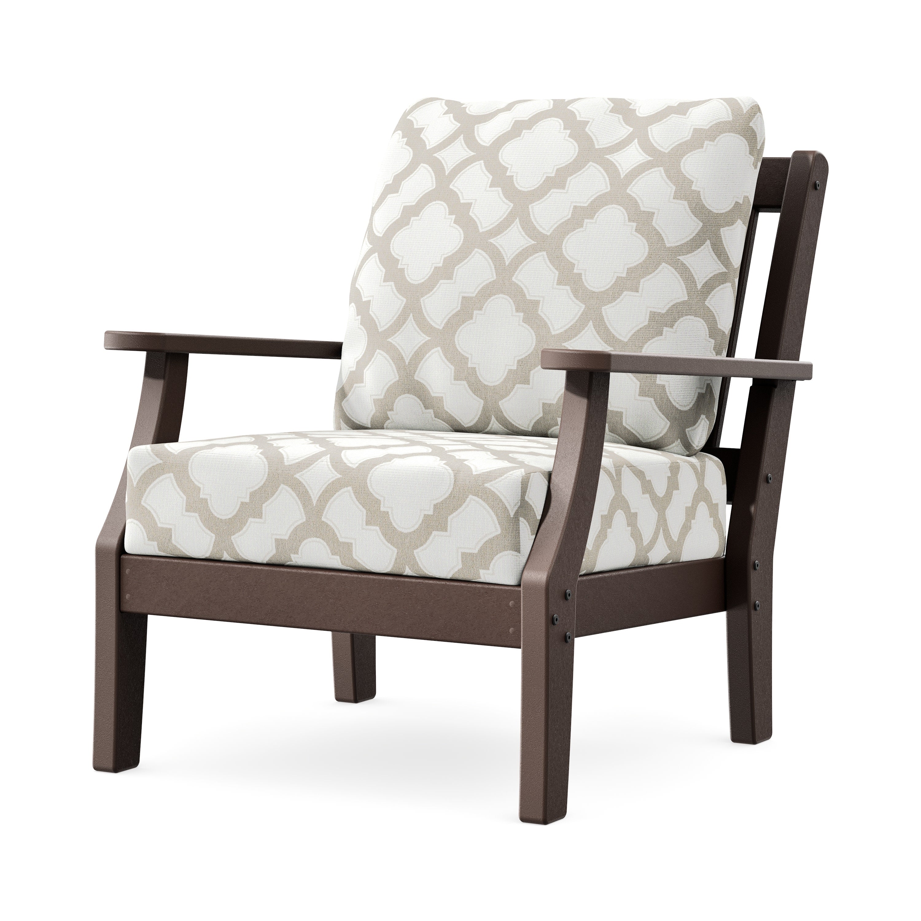 Chinoiserie Deep Seating Chair in Mahogany / Trellis Dune Burlap