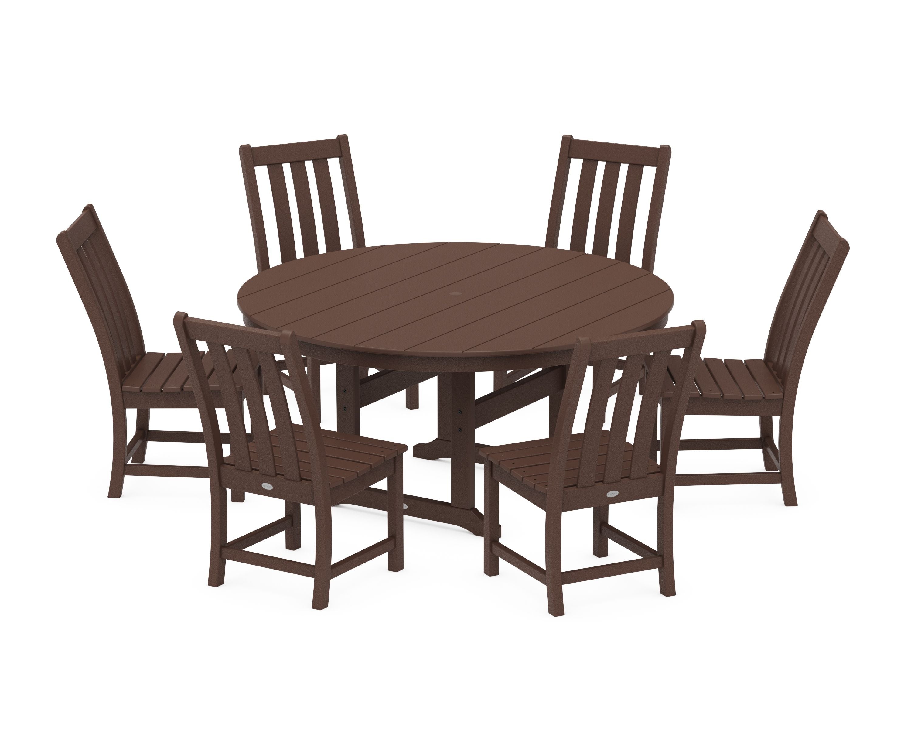 Vineyard 7-Piece Side Chair Round Farmhouse Dining Set in Mahogany