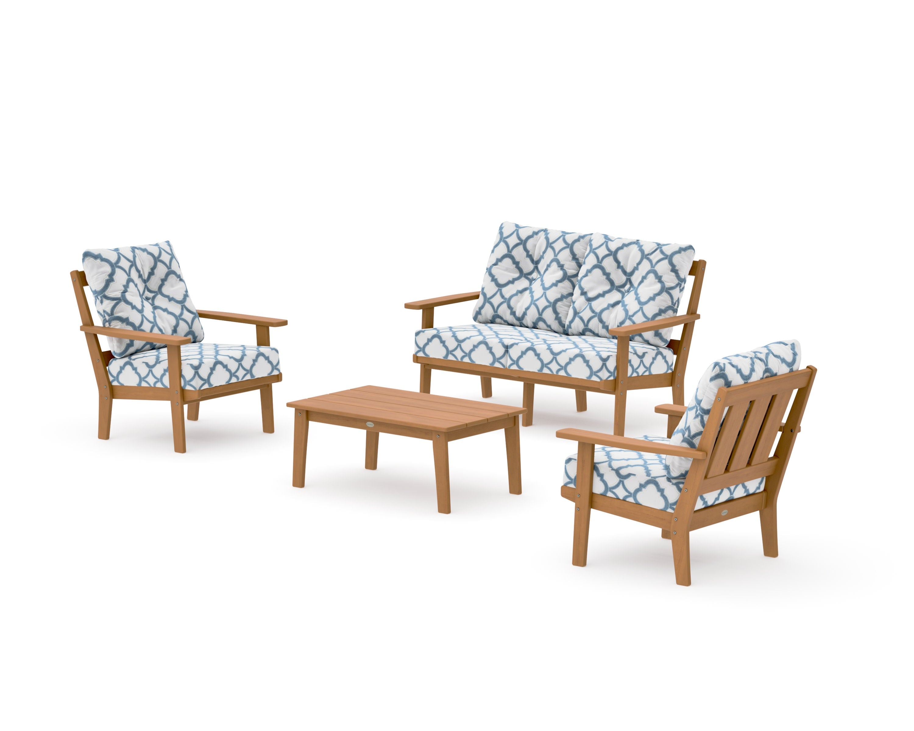 Oxford 4-Piece Deep Seating Set with Loveseat in Natural / Trellis Sky Blue