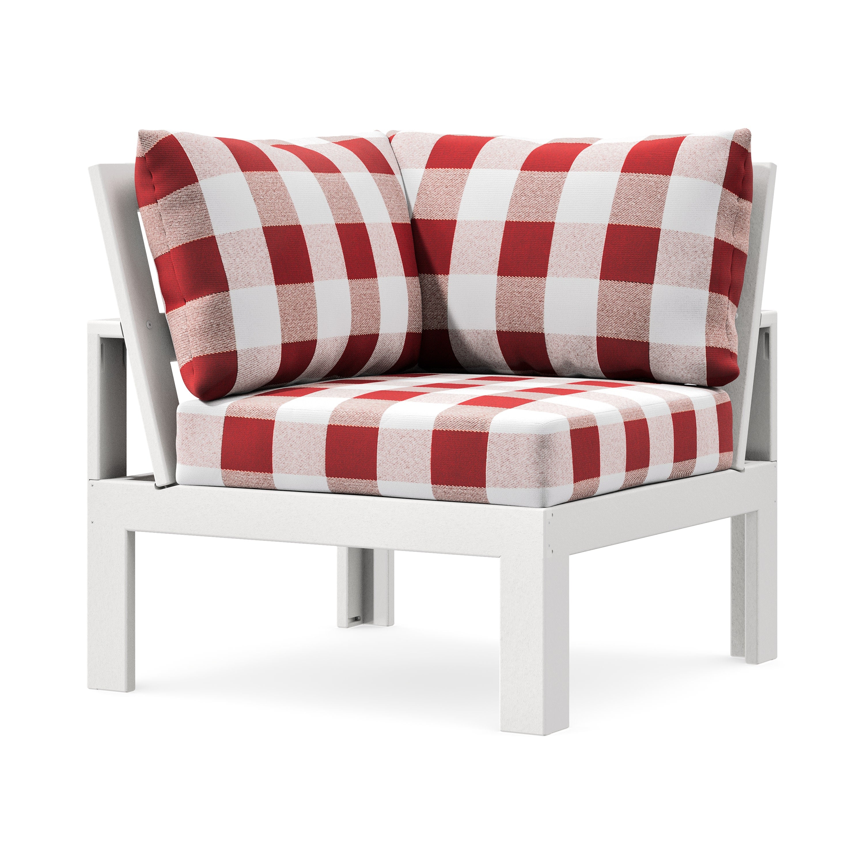 Modular Corner Chair in White / Buffalo Plaid Crimson