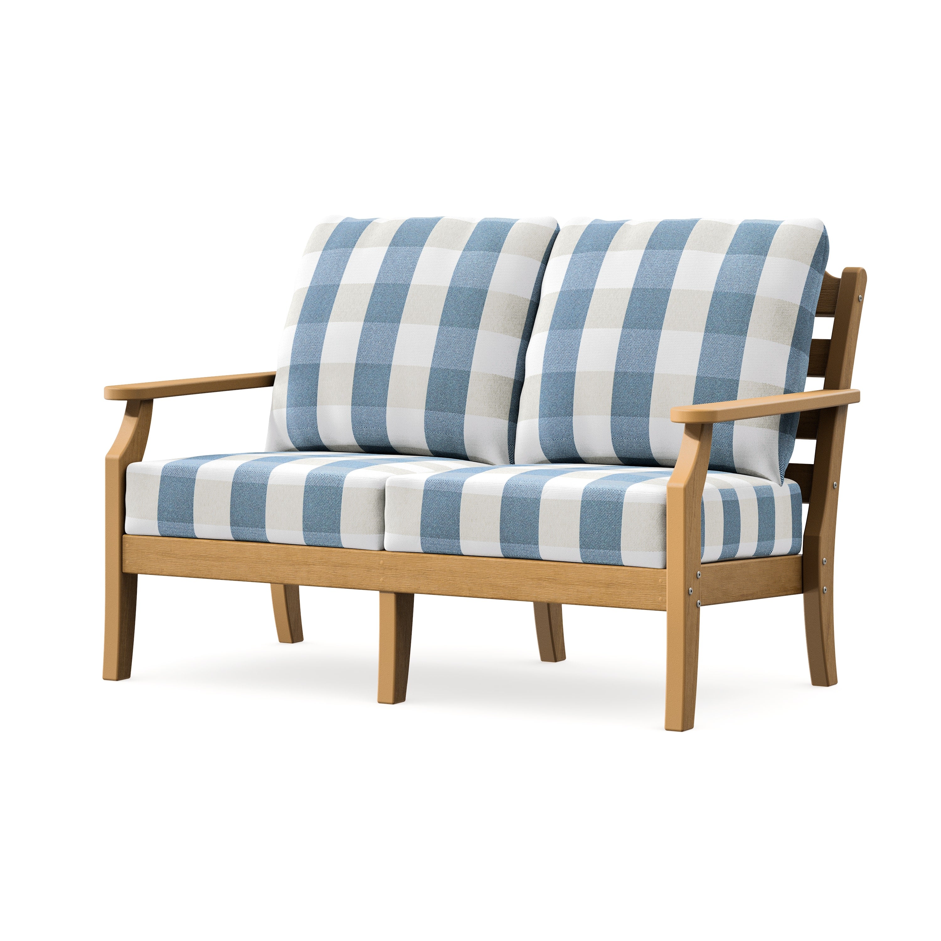 Savannah Deep Seating Loveseat in Natural / Buffalo Plaid Sky Blue