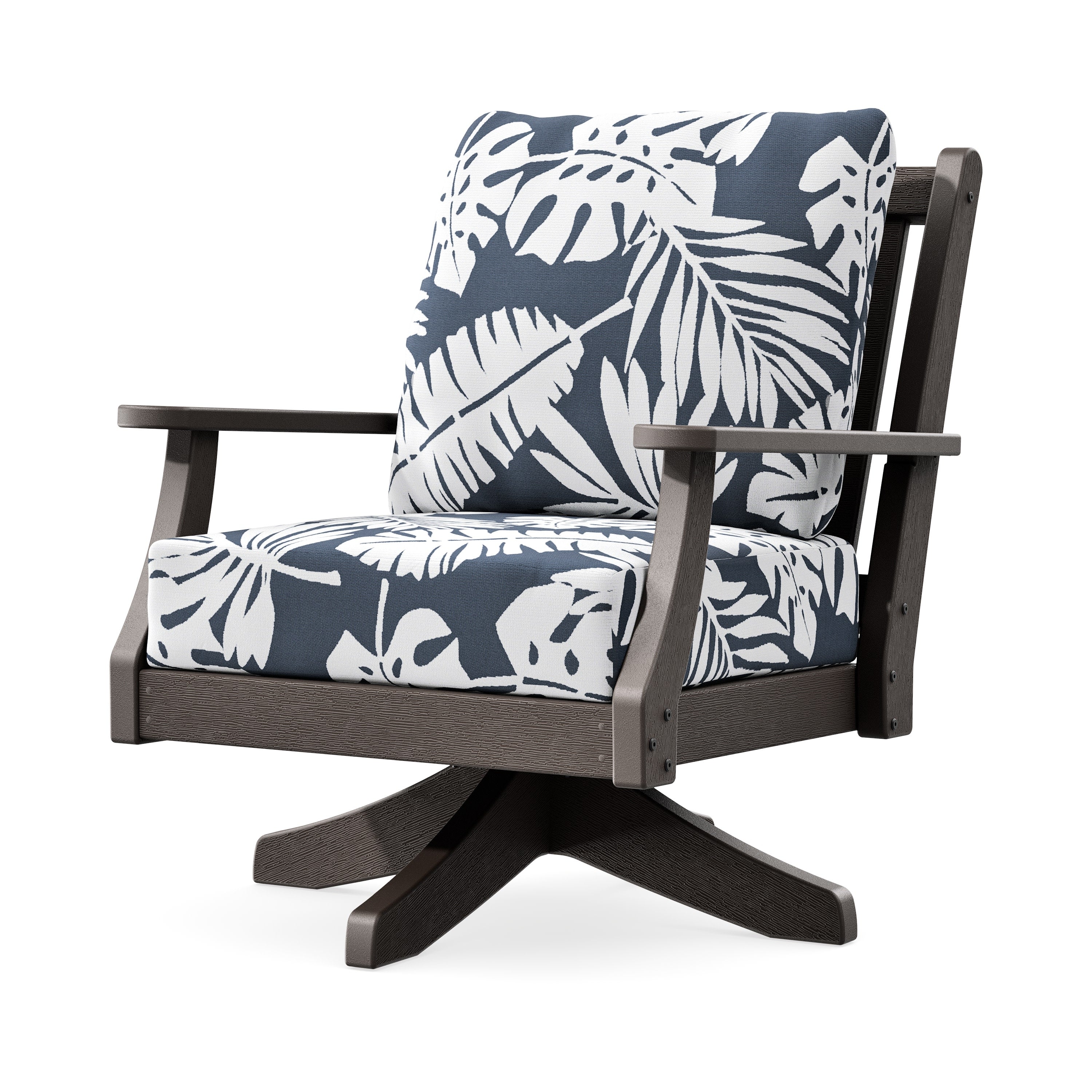 Wovendale Deep Seating Swivel Chair in Vintage Coffee / Leaf Marine Indigo