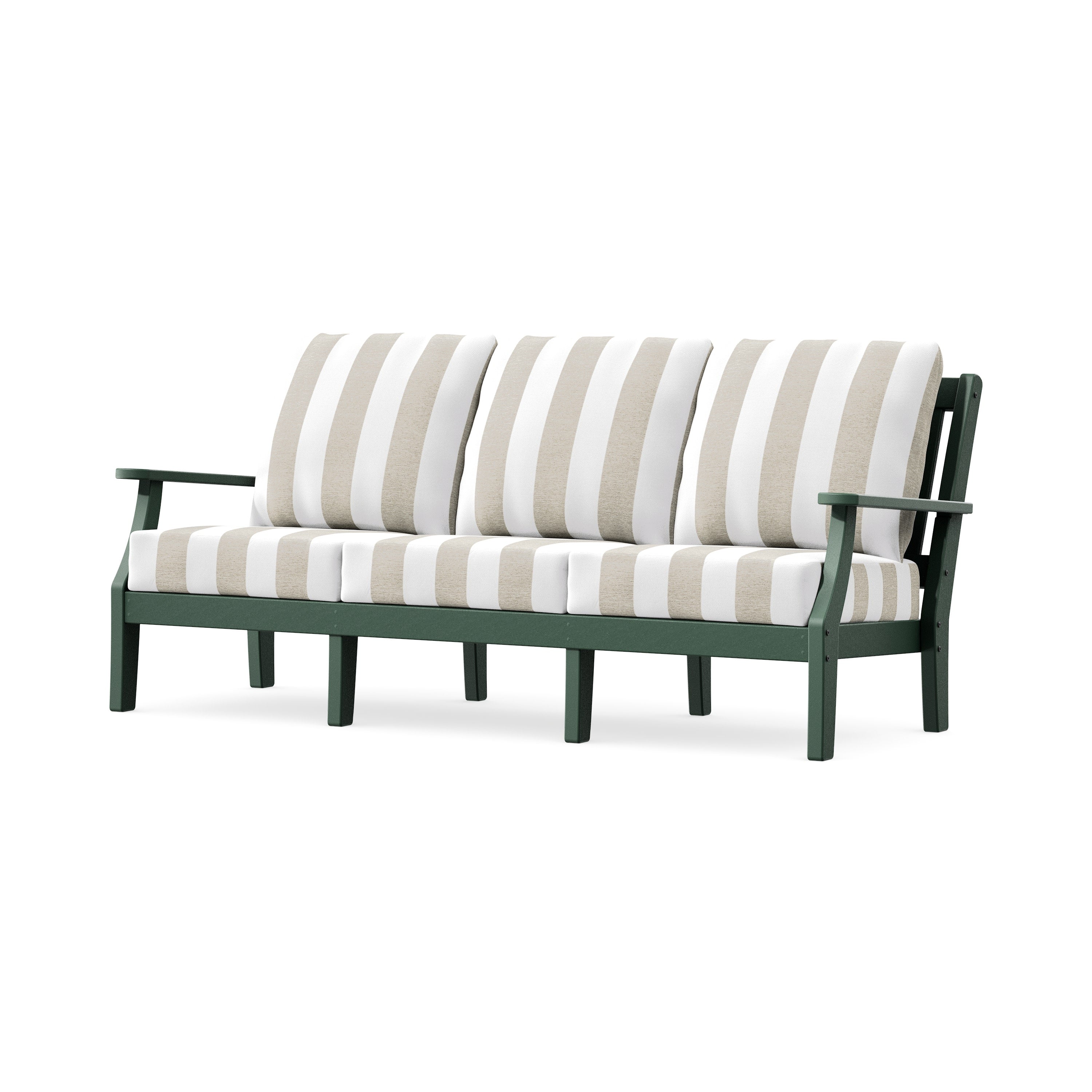Chinoiserie Deep Seating Sofa in Green / Cabana Stripe Dune Burlap