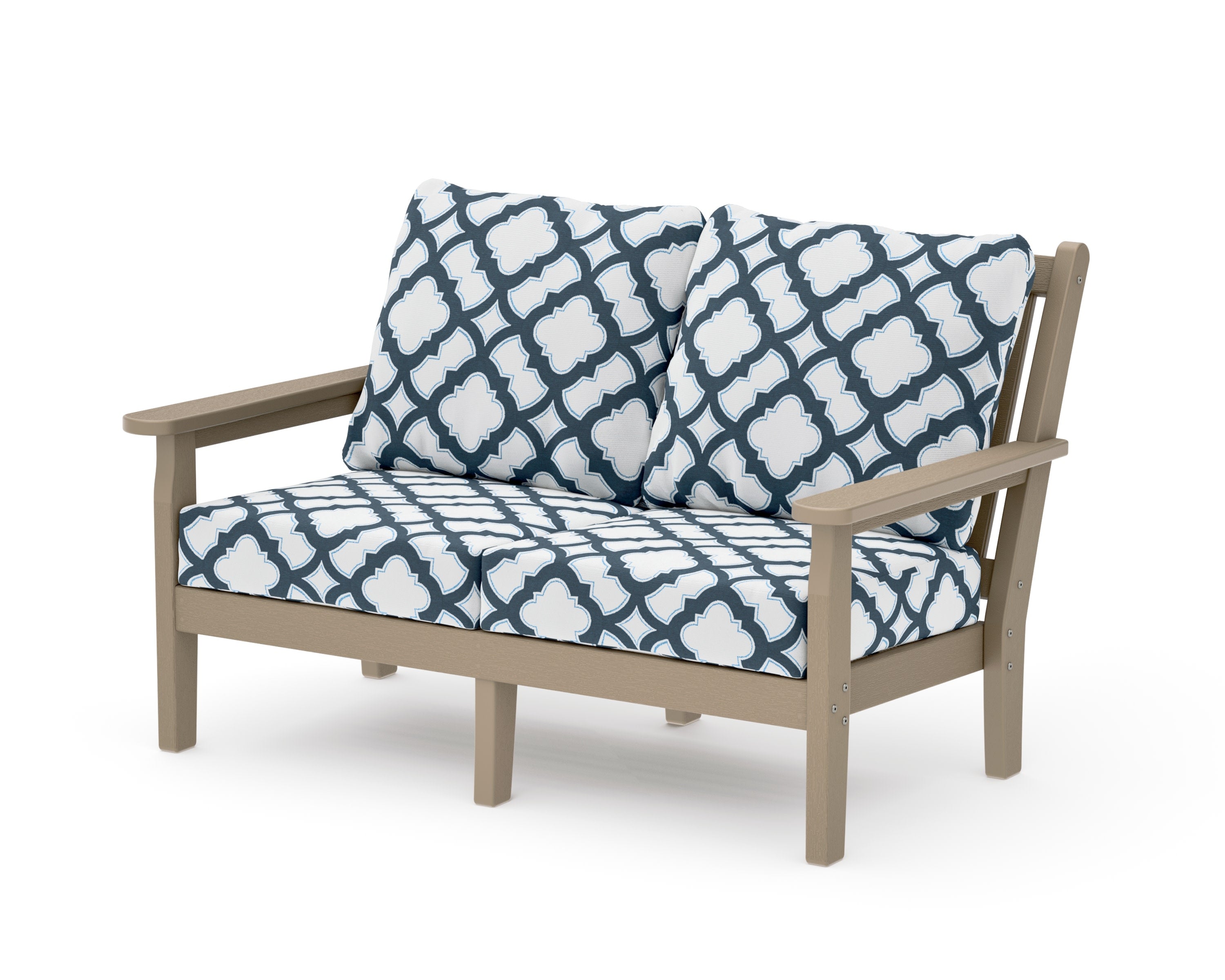 Chippendale Deep Seating Loveseat in Vintage Sahara / Trellis Marine Indigo