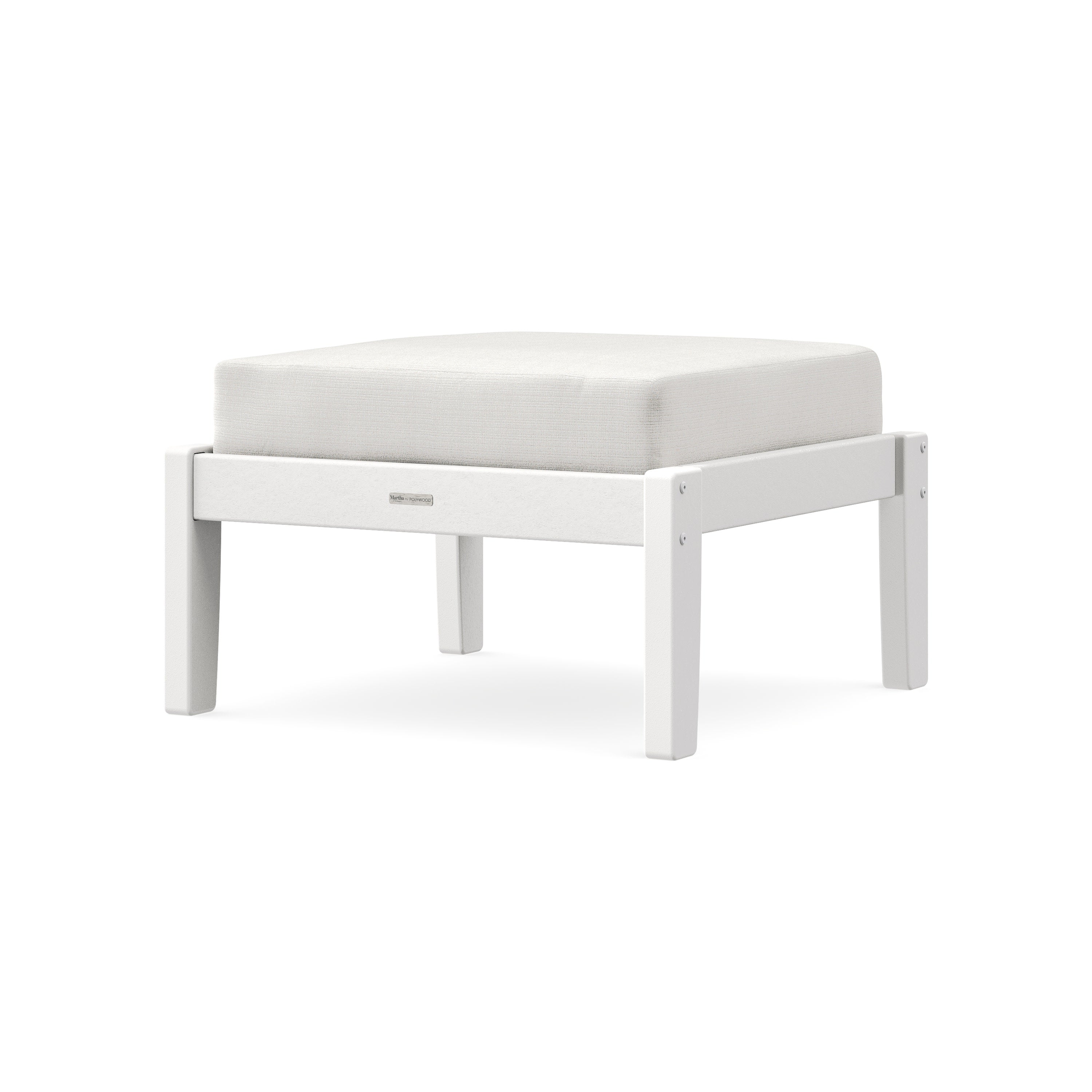 Chinoiserie Deep Seating Ottoman in White / Natural Linen