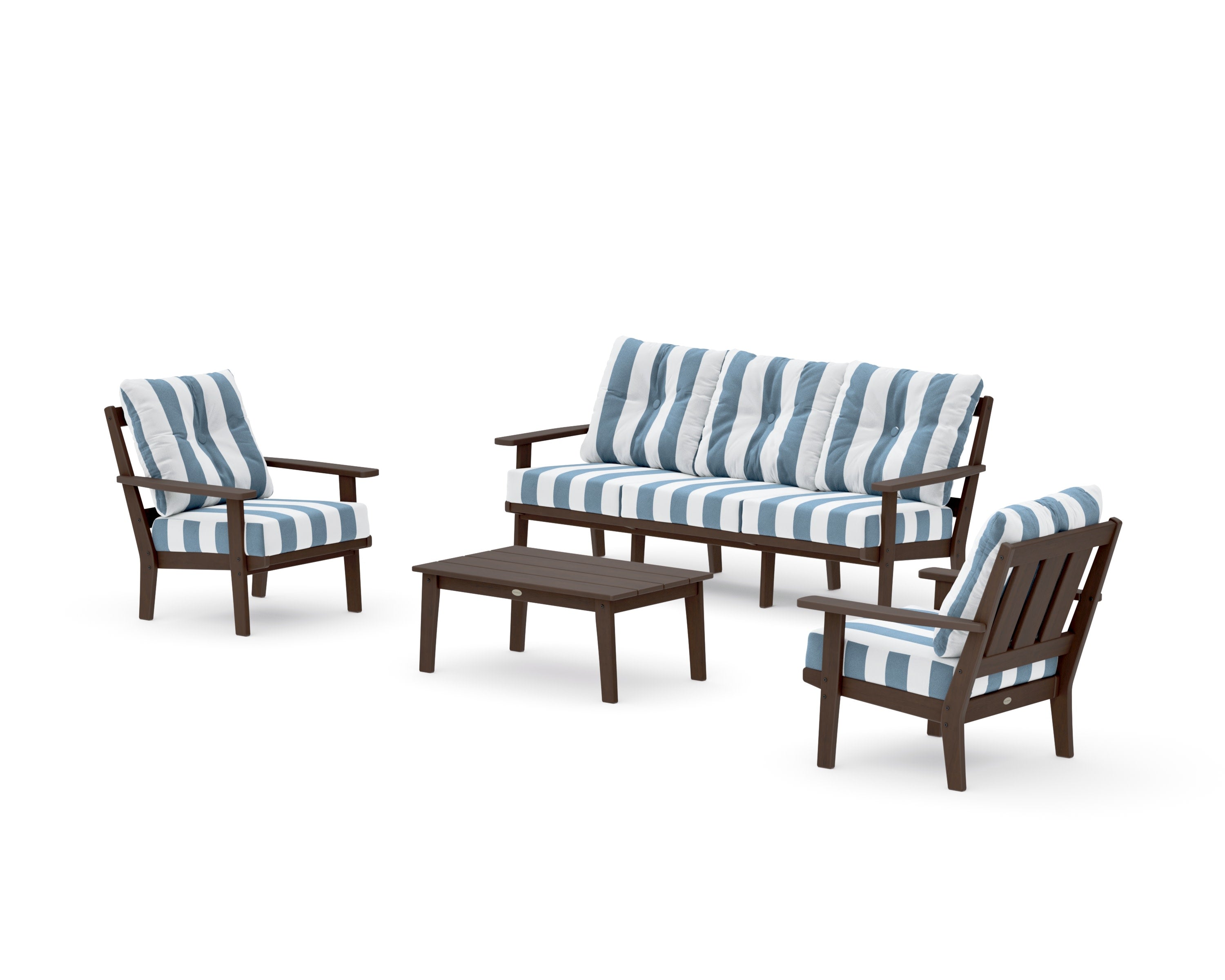 Oxford 4-Piece Deep Seating Set with Sofa in Kona / Cabana Stripe Sky Blue
