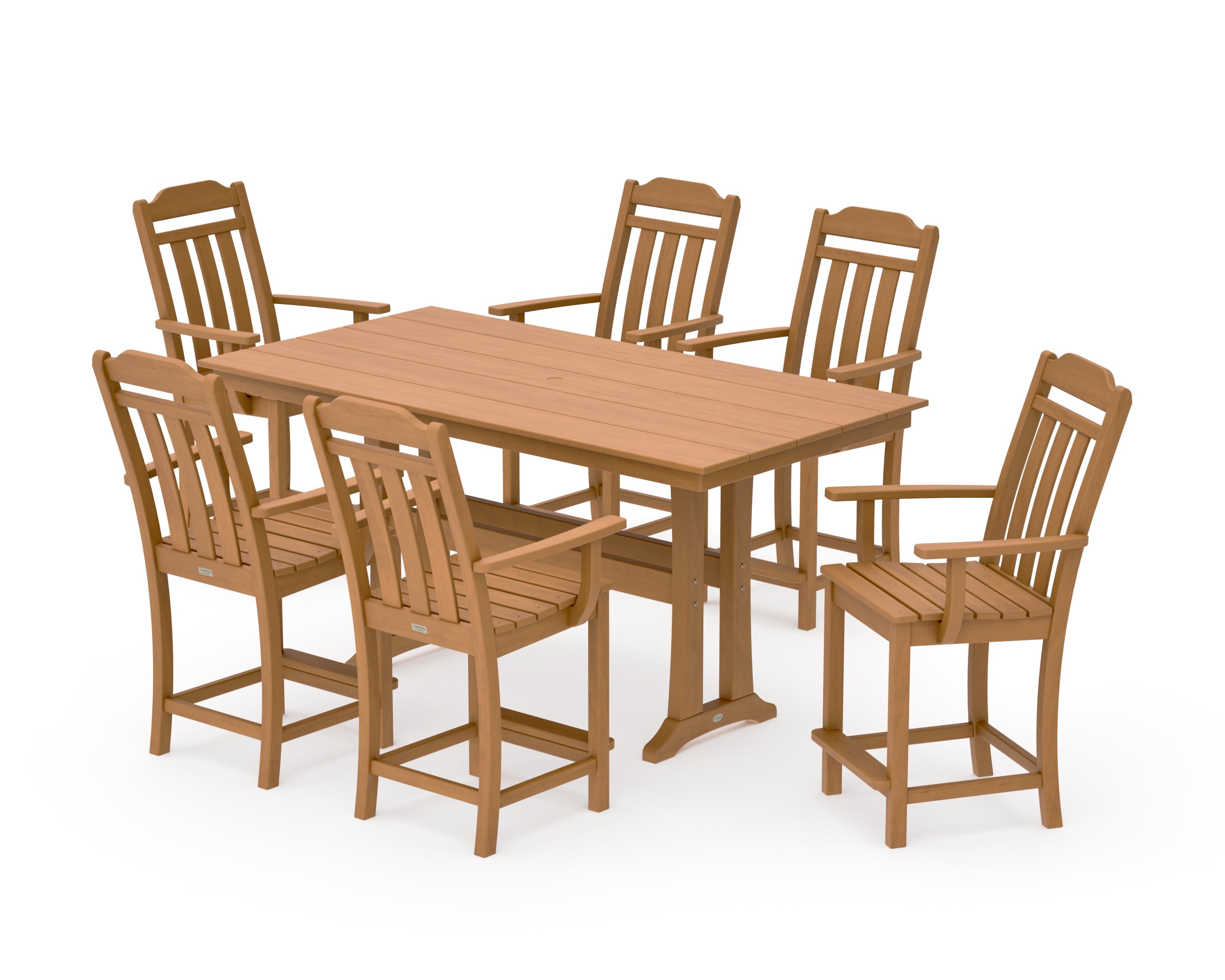 Cottage Arm Chair 7-Piece Farmhouse Counter Set with Trestle Legs in Natural