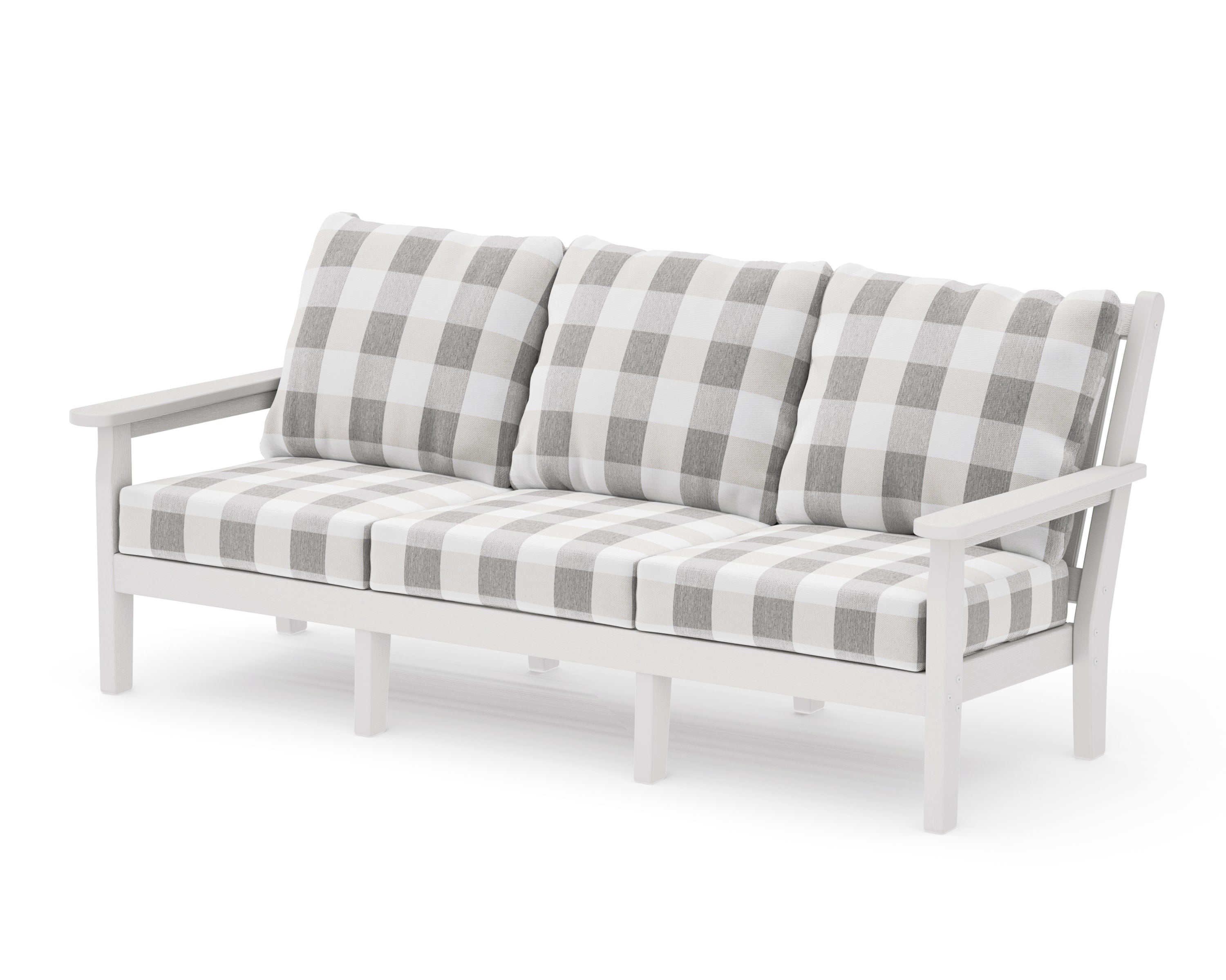 Chippendale Deep Seating Sofa in Vintage White / Buffalo Plaid Grey Mist