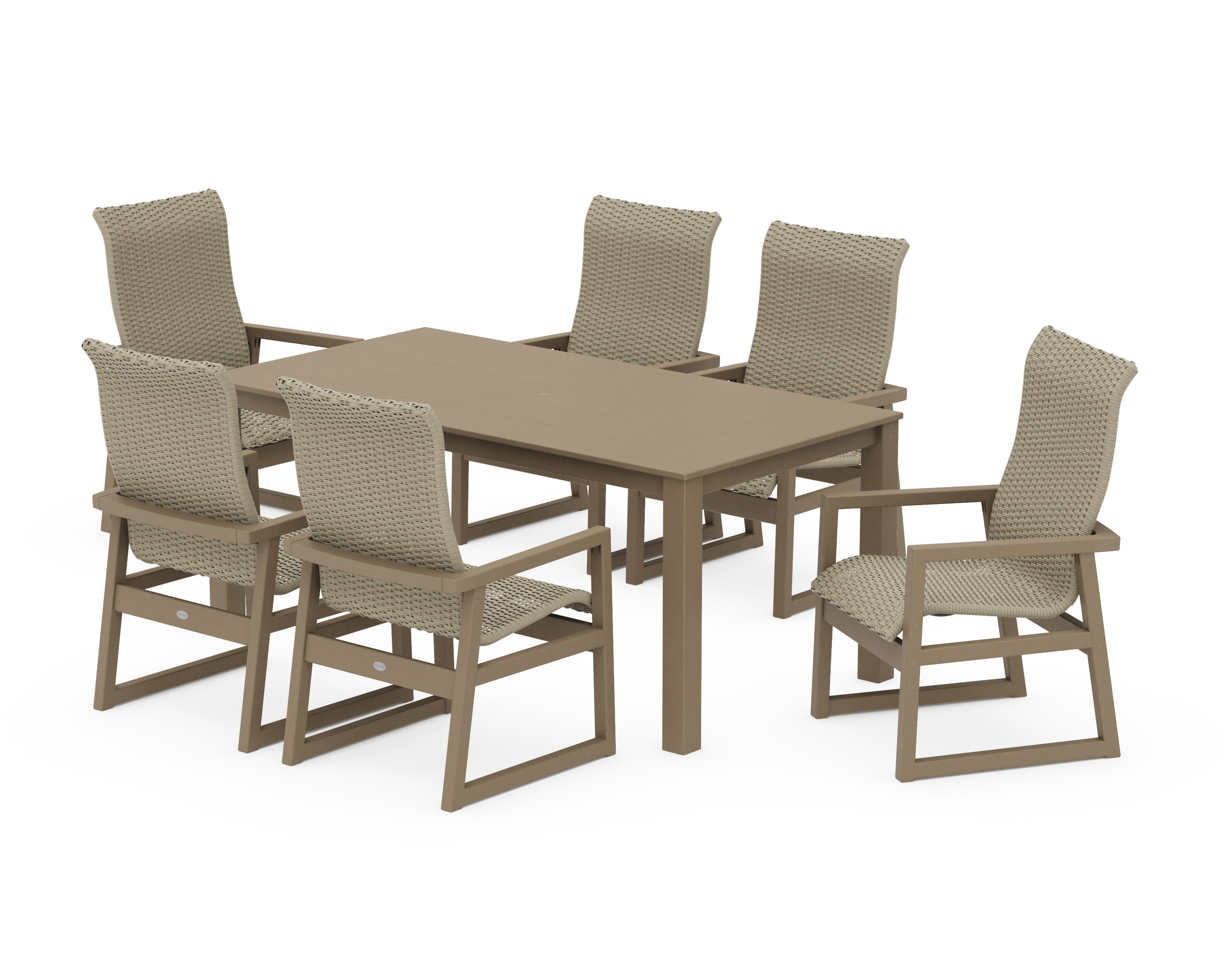 EDGE Woven Highback Arm Chair 7-Piece Parsons Dining Set in Vintage Sahara / Dune Grass