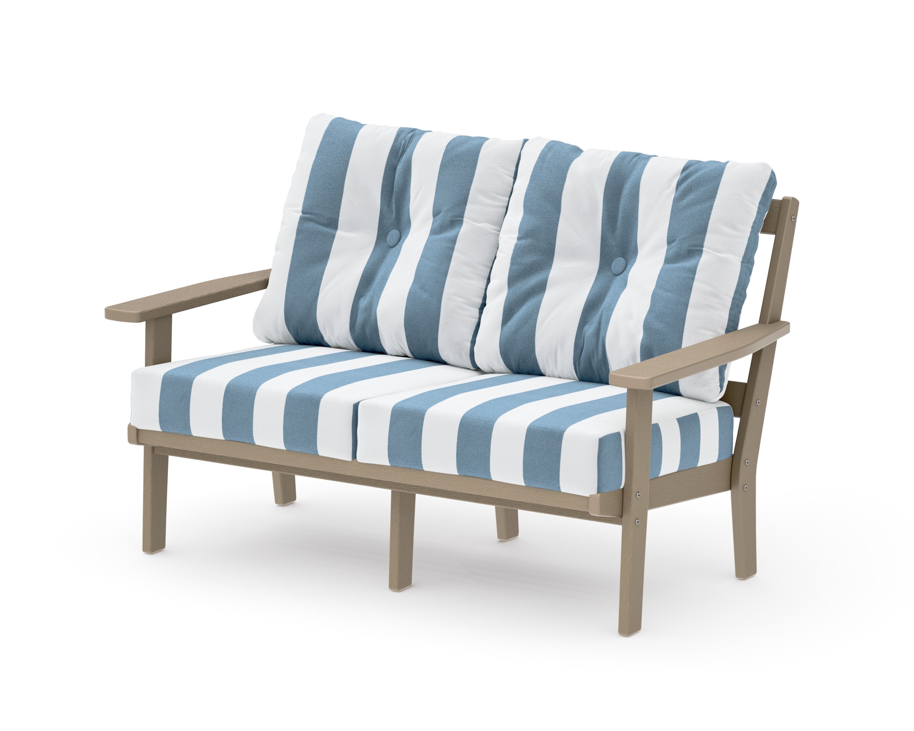 Oxford Deep SeatingLoveseat in Vintage Sahara / Cabana Stripe Sky Blue