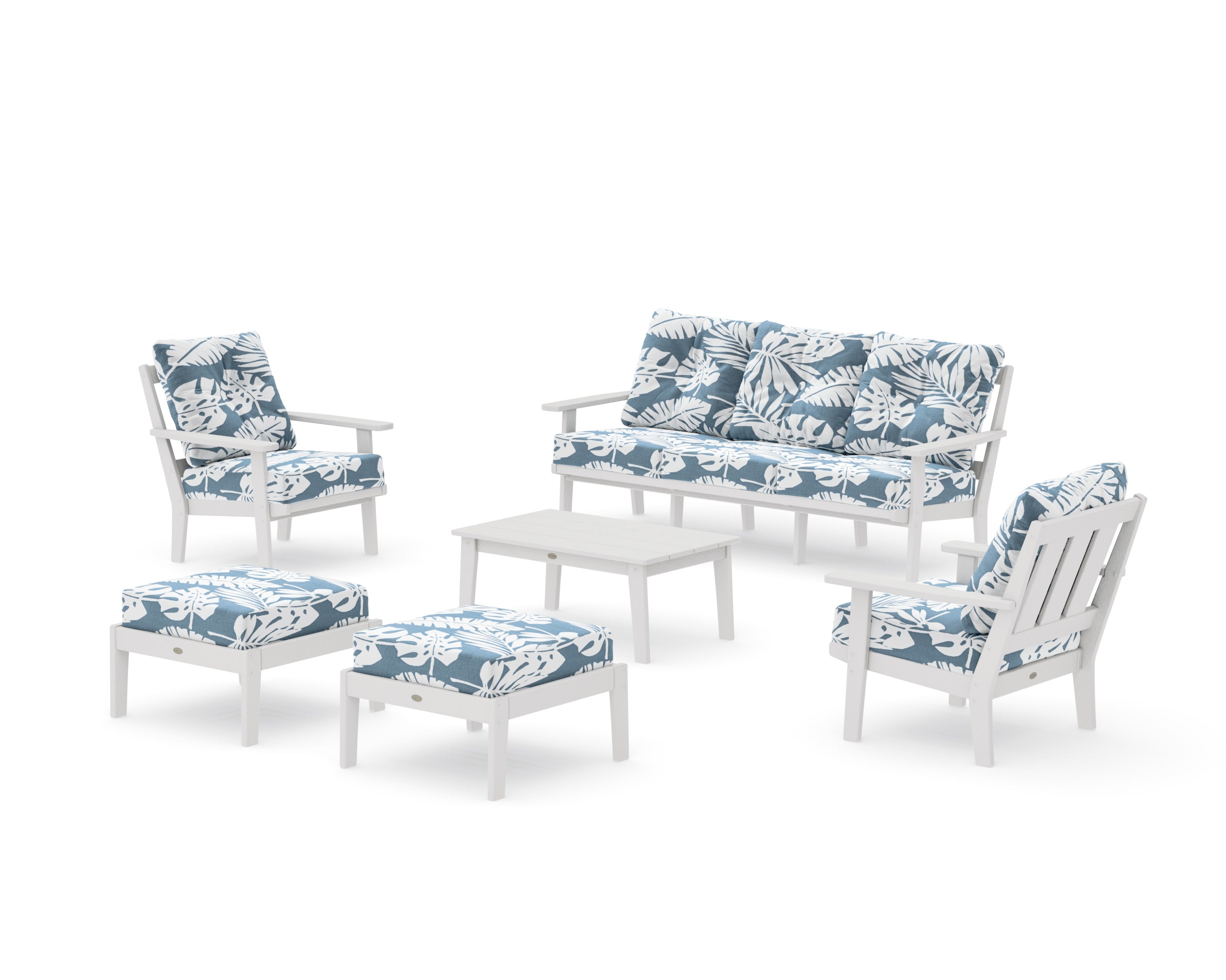 Oxford 6-Piece Lounge Sofa Set in Vintage White / Leaf Sky Blue