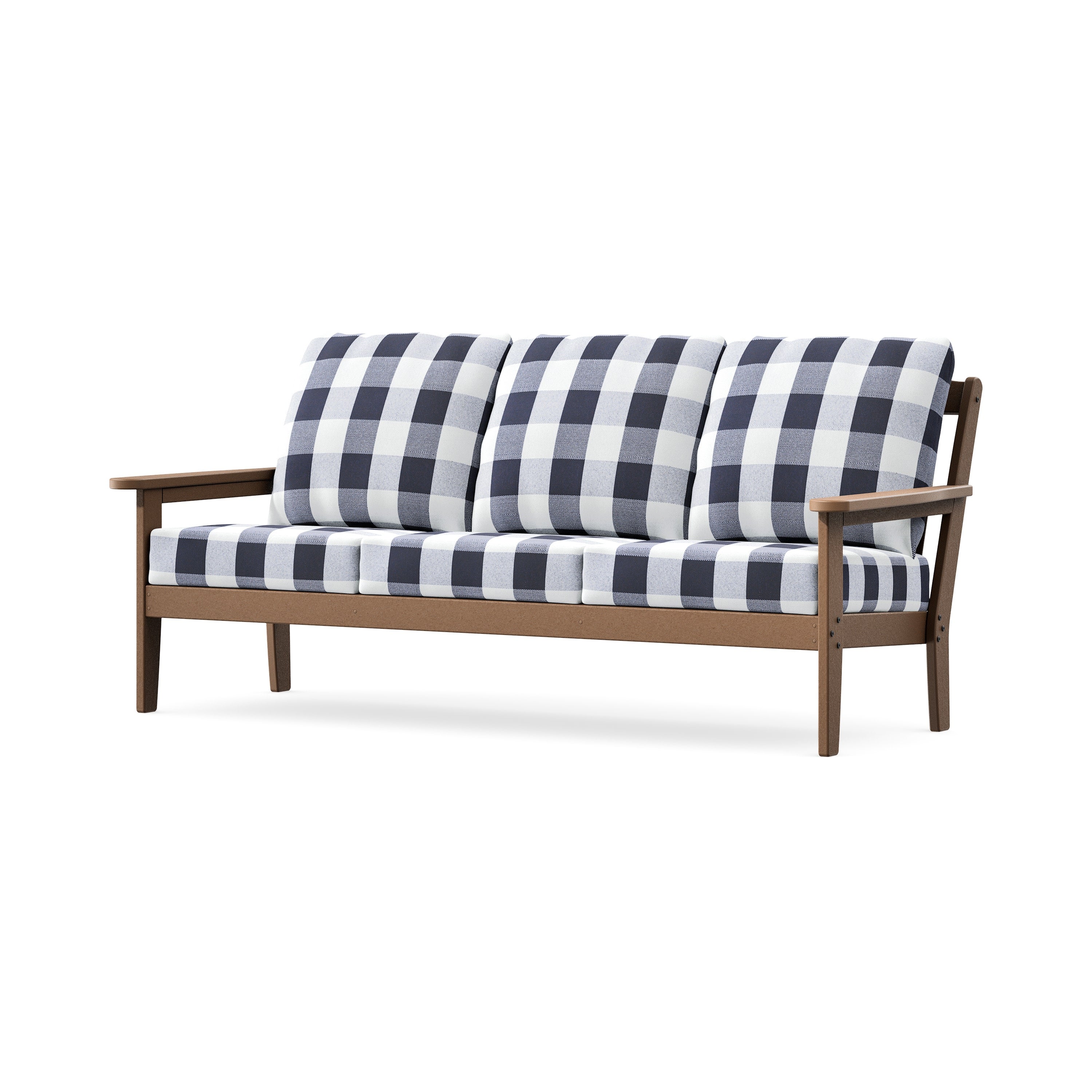 Cottage Deep Seating Sofa in Teak / Buffalo Plaid Navy