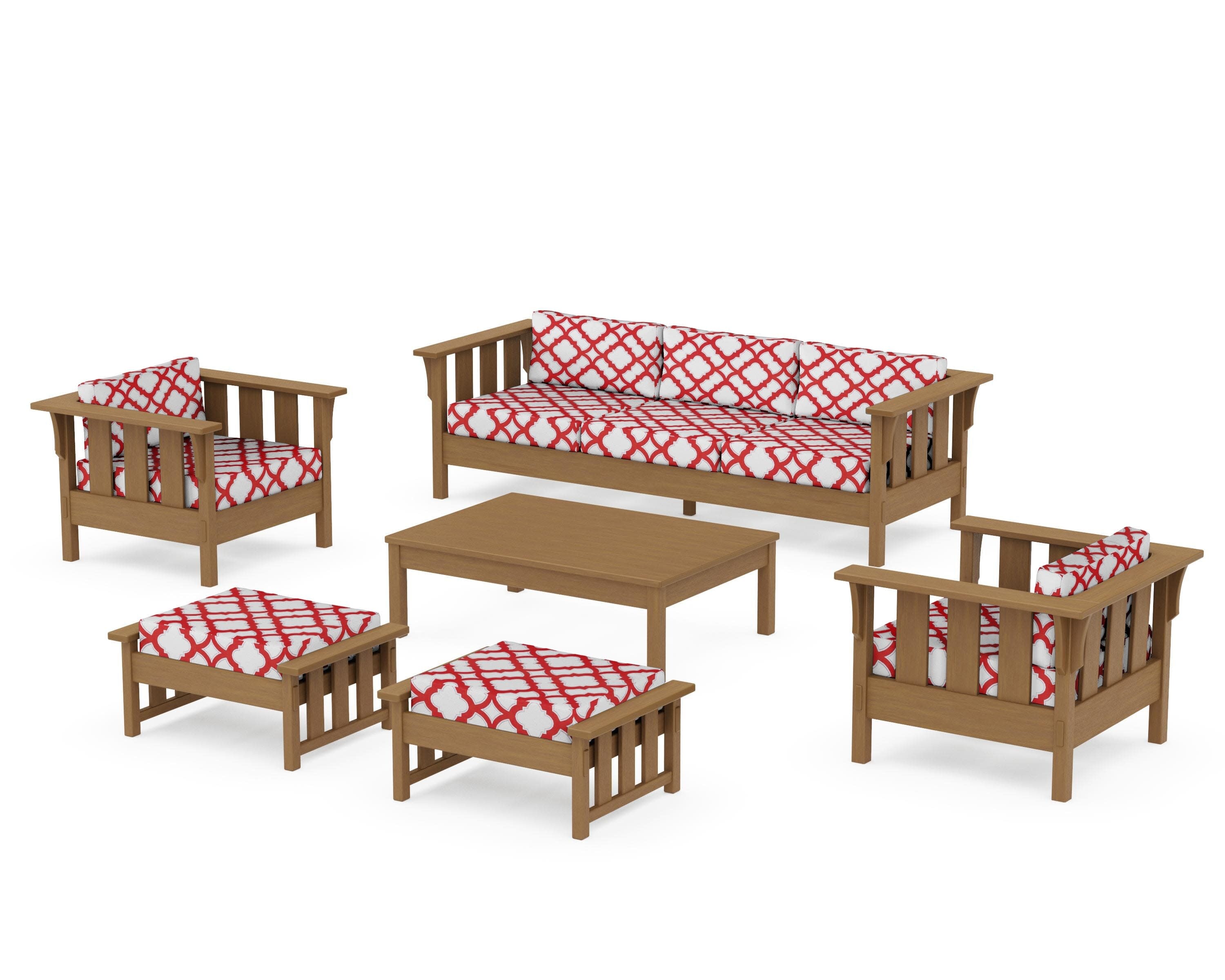 Acadia 6-Piece Lounge Sofa Set in Natural / Trellis Crimson