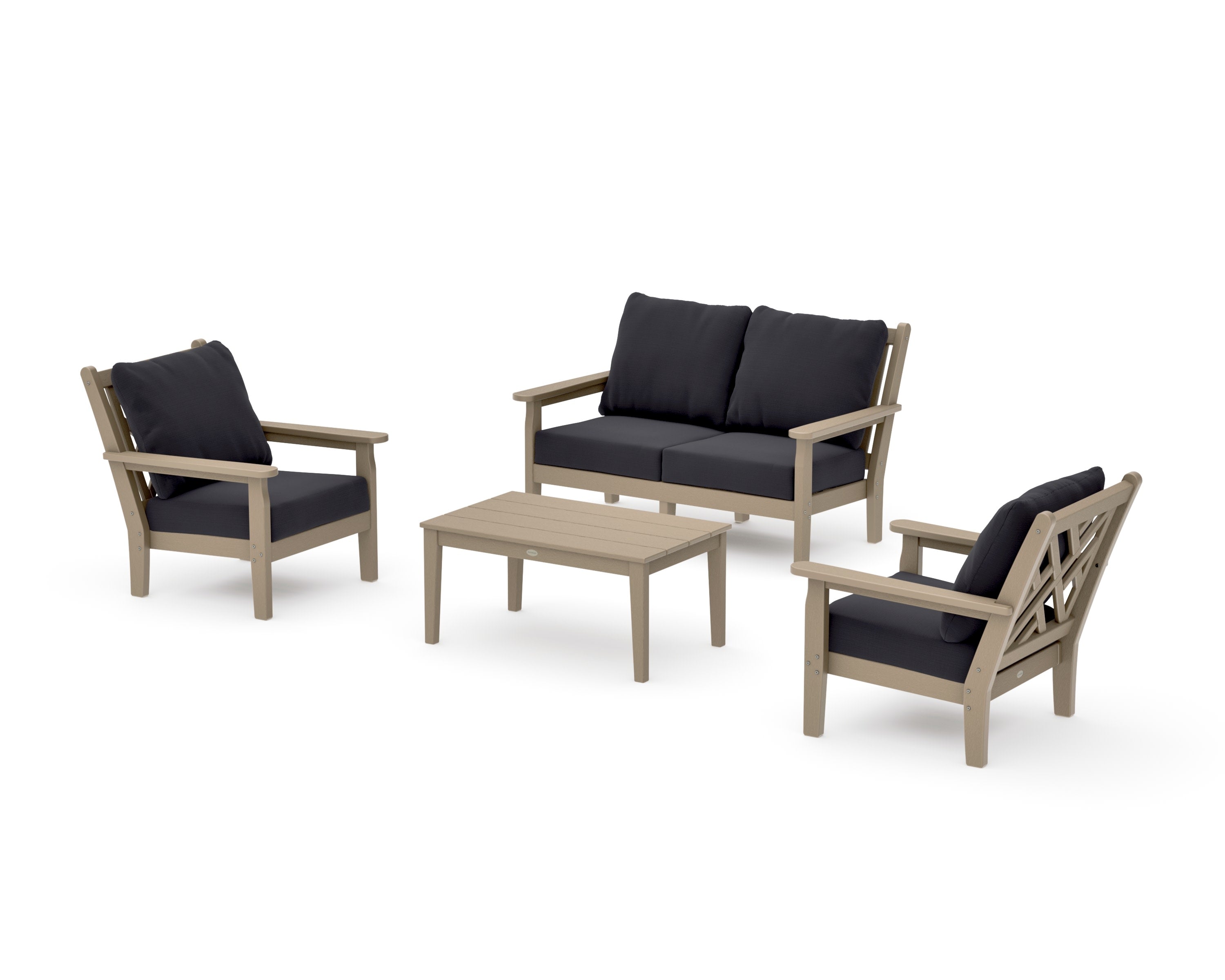Chippendale 4-Piece Deep Seating Set with Loveseat in Vintage Sahara / Midnight Linen