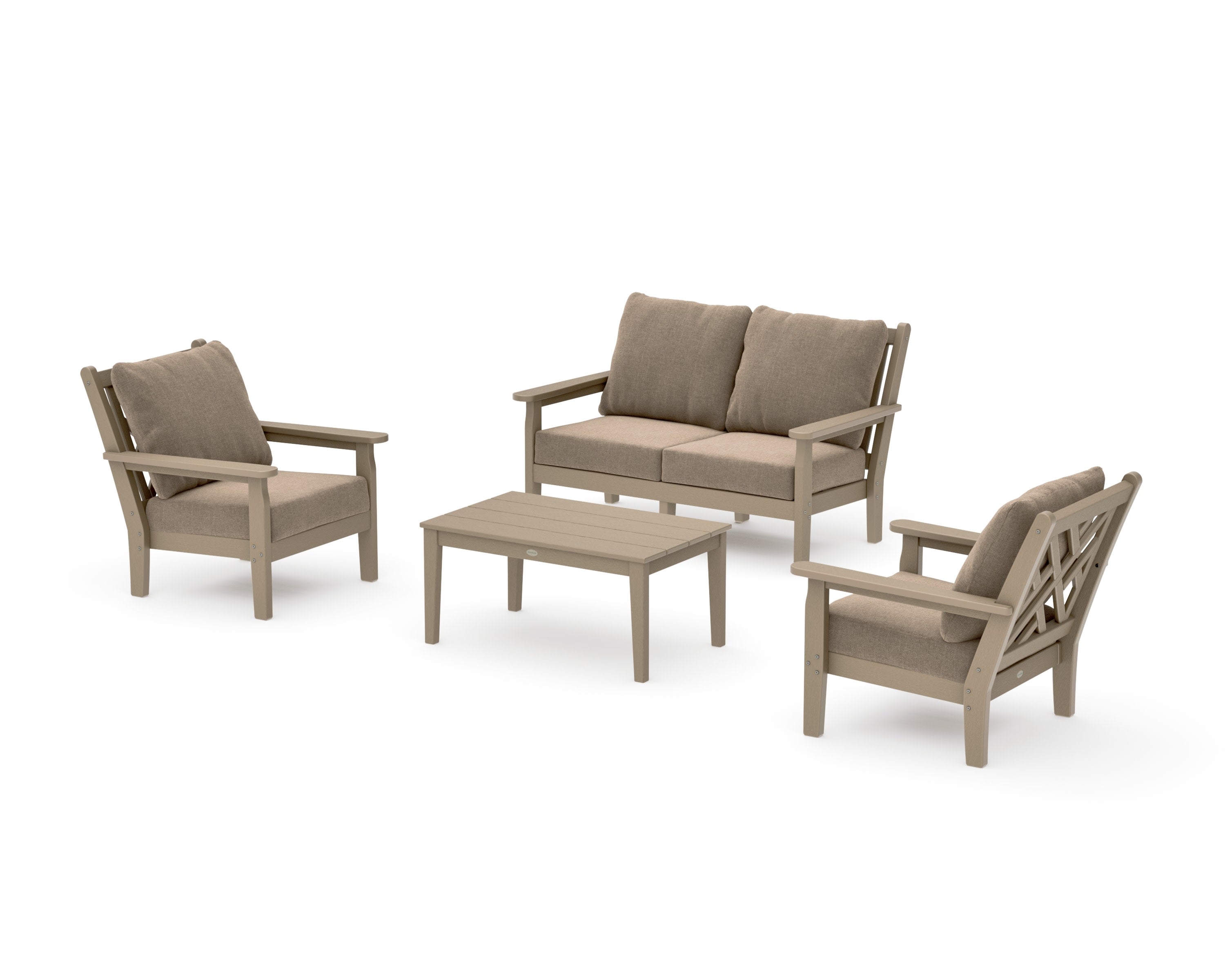 Chippendale 4-Piece Deep Seating Set with Loveseat in Vintage Sahara / Spiced Burlap