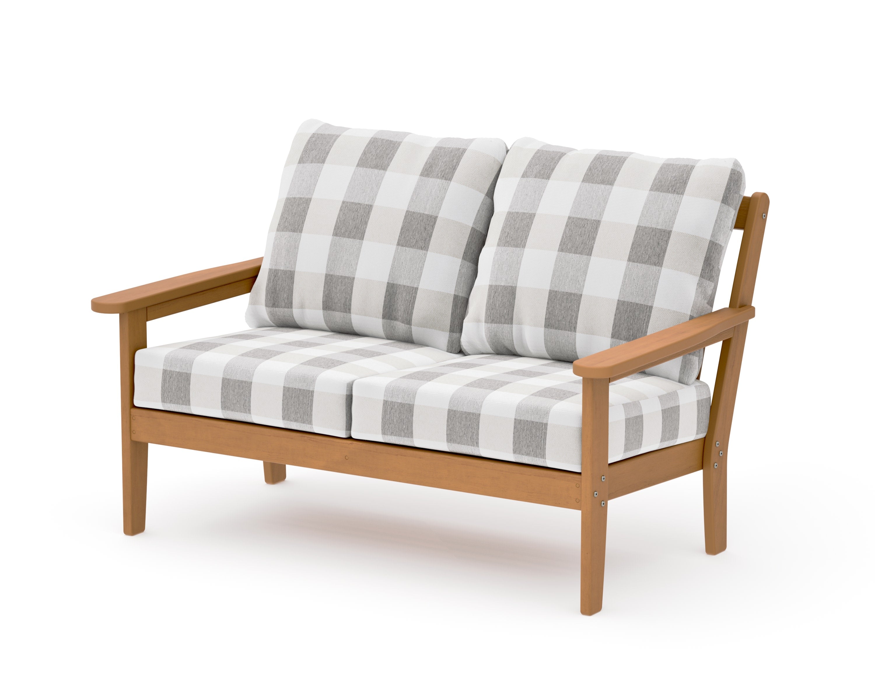 Cottage Deep Seating Loveseat in Natural / Buffalo Plaid Grey Mist