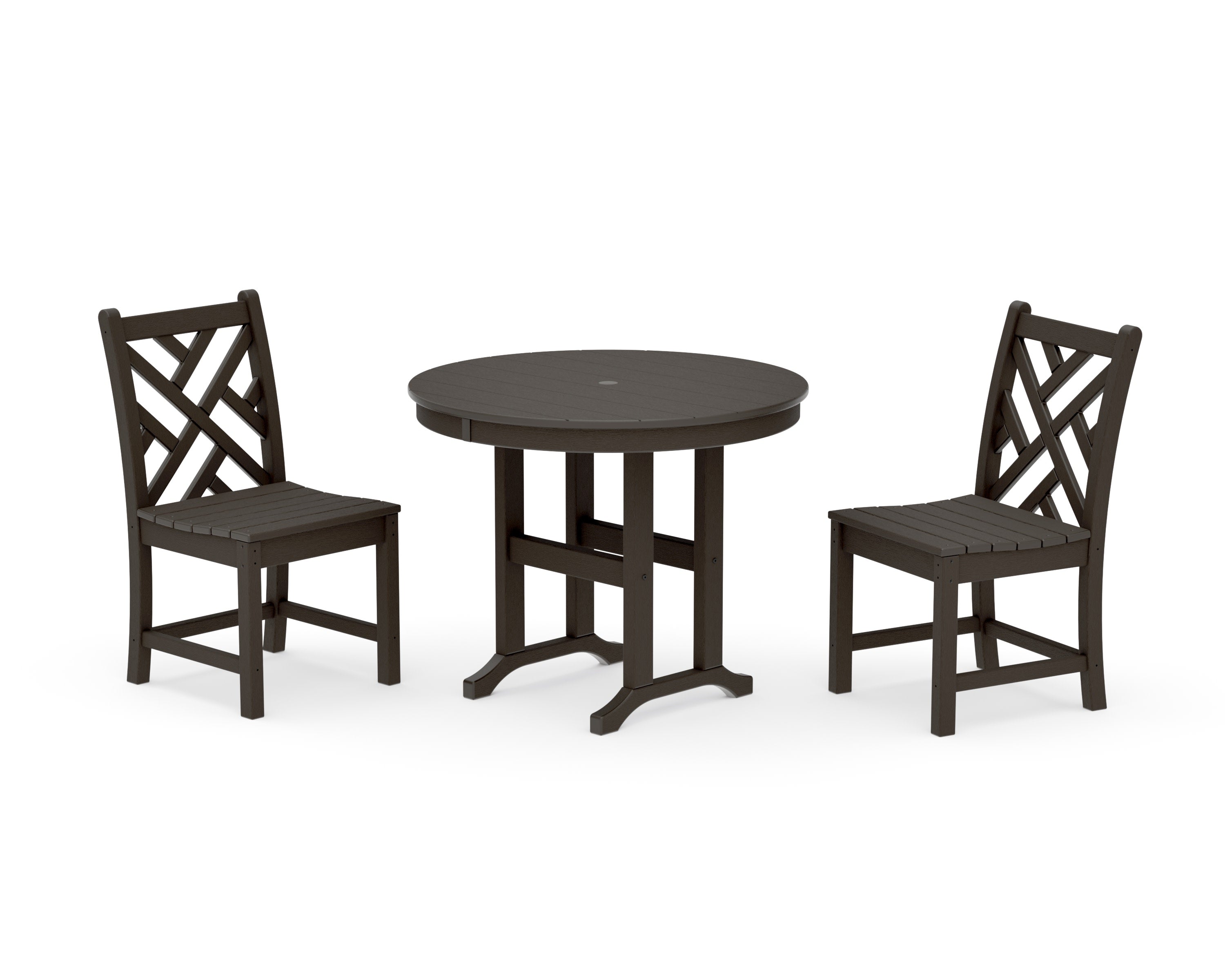 Chippendale Side Chair 3-Piece Round Dining Set in Vintage Coffee