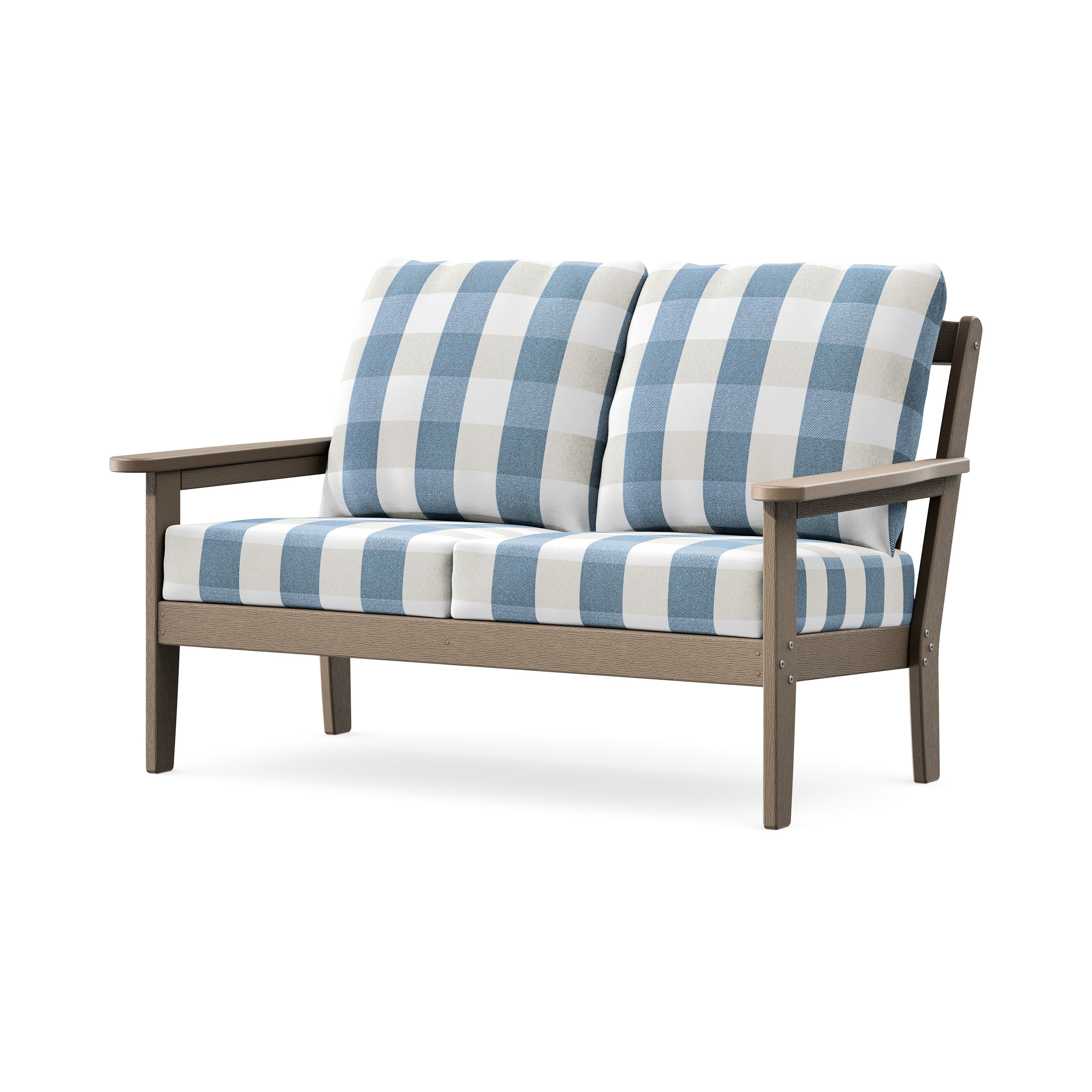 Cottage Deep Seating Loveseat in Vintage Sahara / Buffalo Plaid Sky Blue