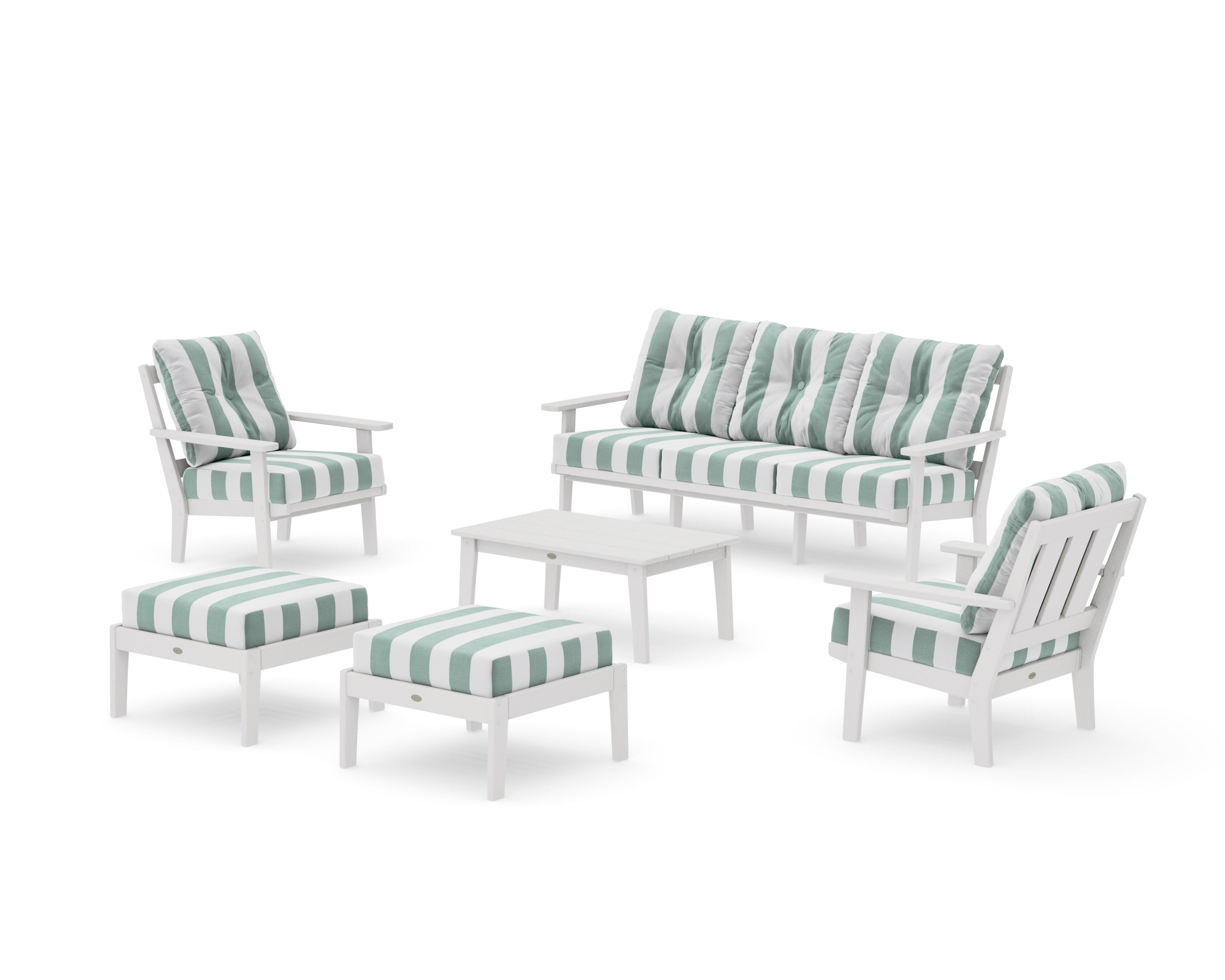 Oxford 6-Piece Lounge Sofa Set in Vintage White / Cabana Stripe Glacier Spa