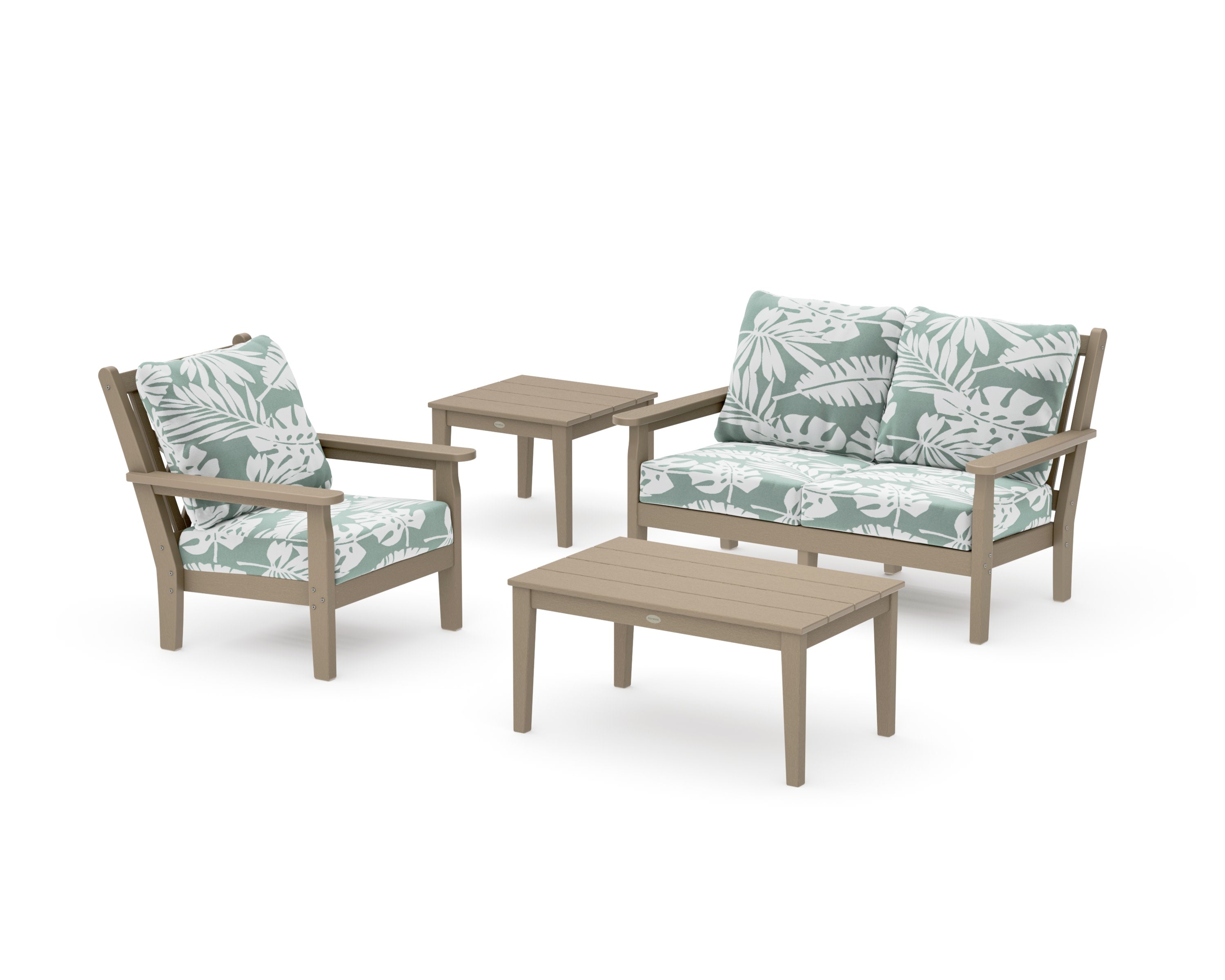 Chippendale 4-Piece Deep Seating Set in Vintage Sahara / Leaf Glacier Spa