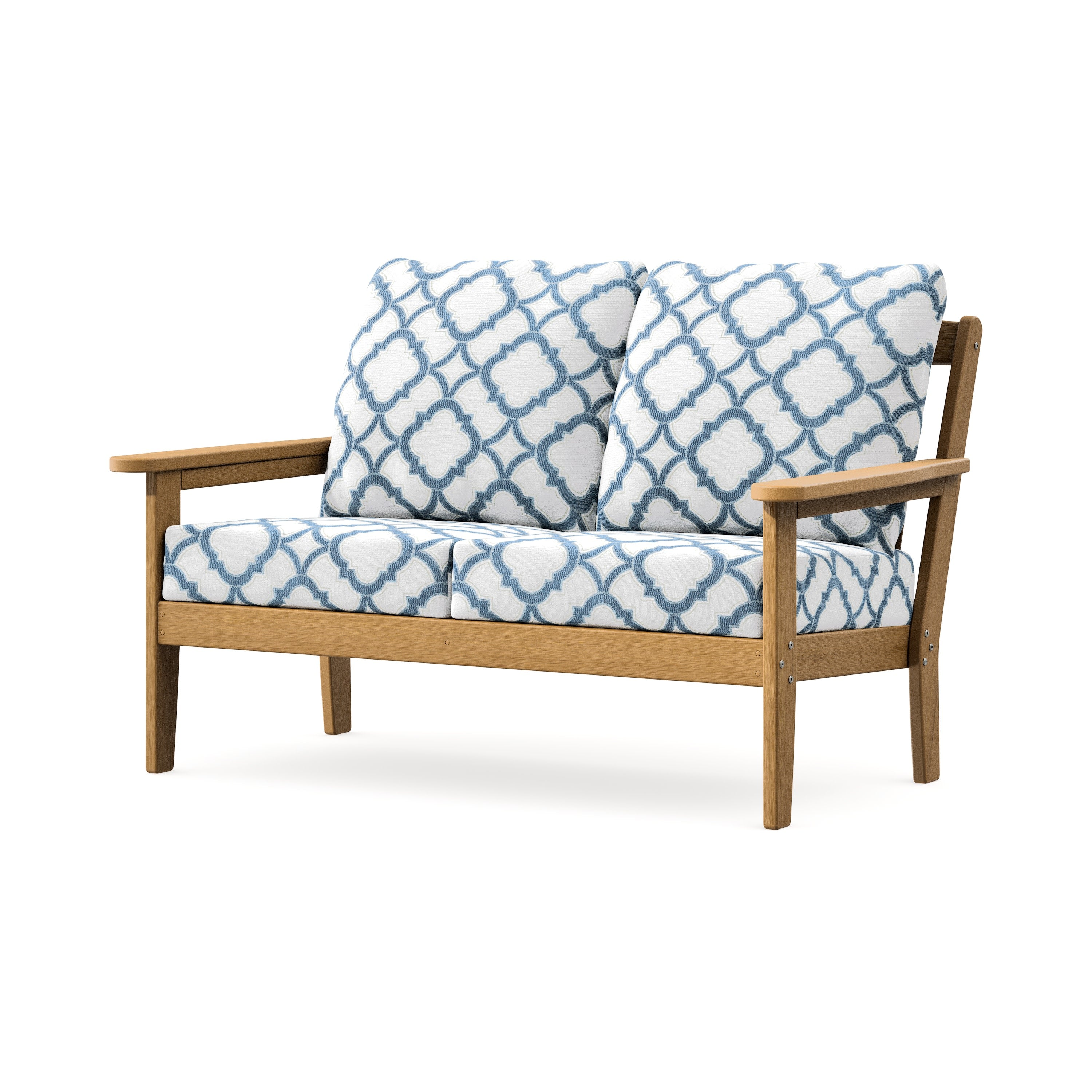 Cottage Deep Seating Loveseat in Natural / Trellis Sky Blue