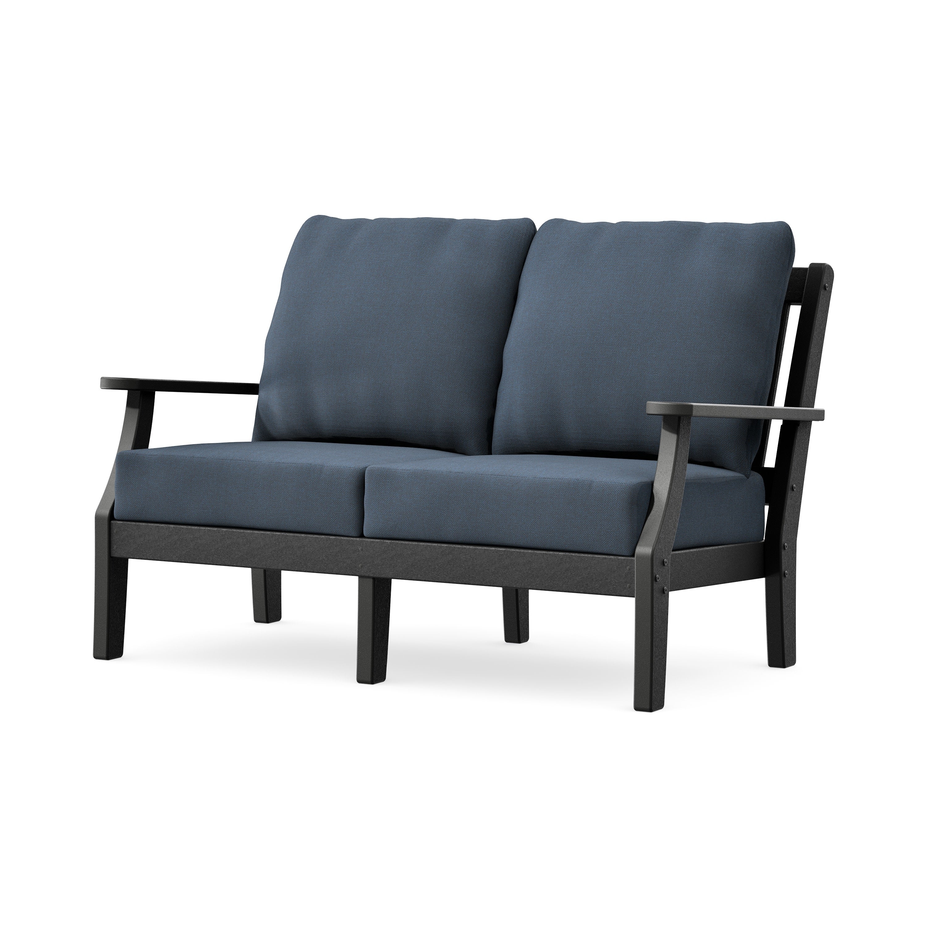 Chinoiserie Deep Seating Loveseat in Black / Marine Indigo