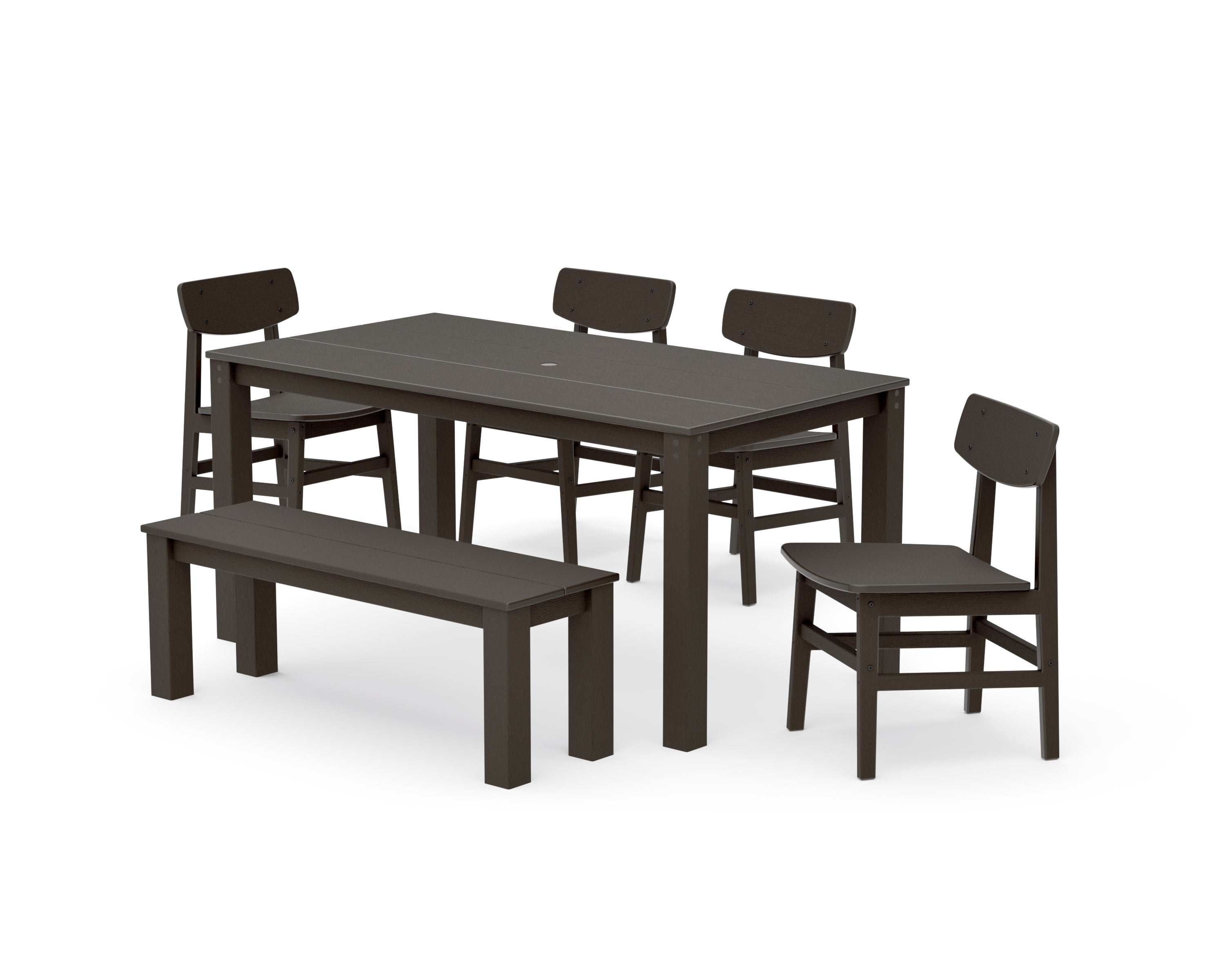 Modern Studio Urban Chair 6-Piece Parsons Dining Set with Bench in Vintage Coffee