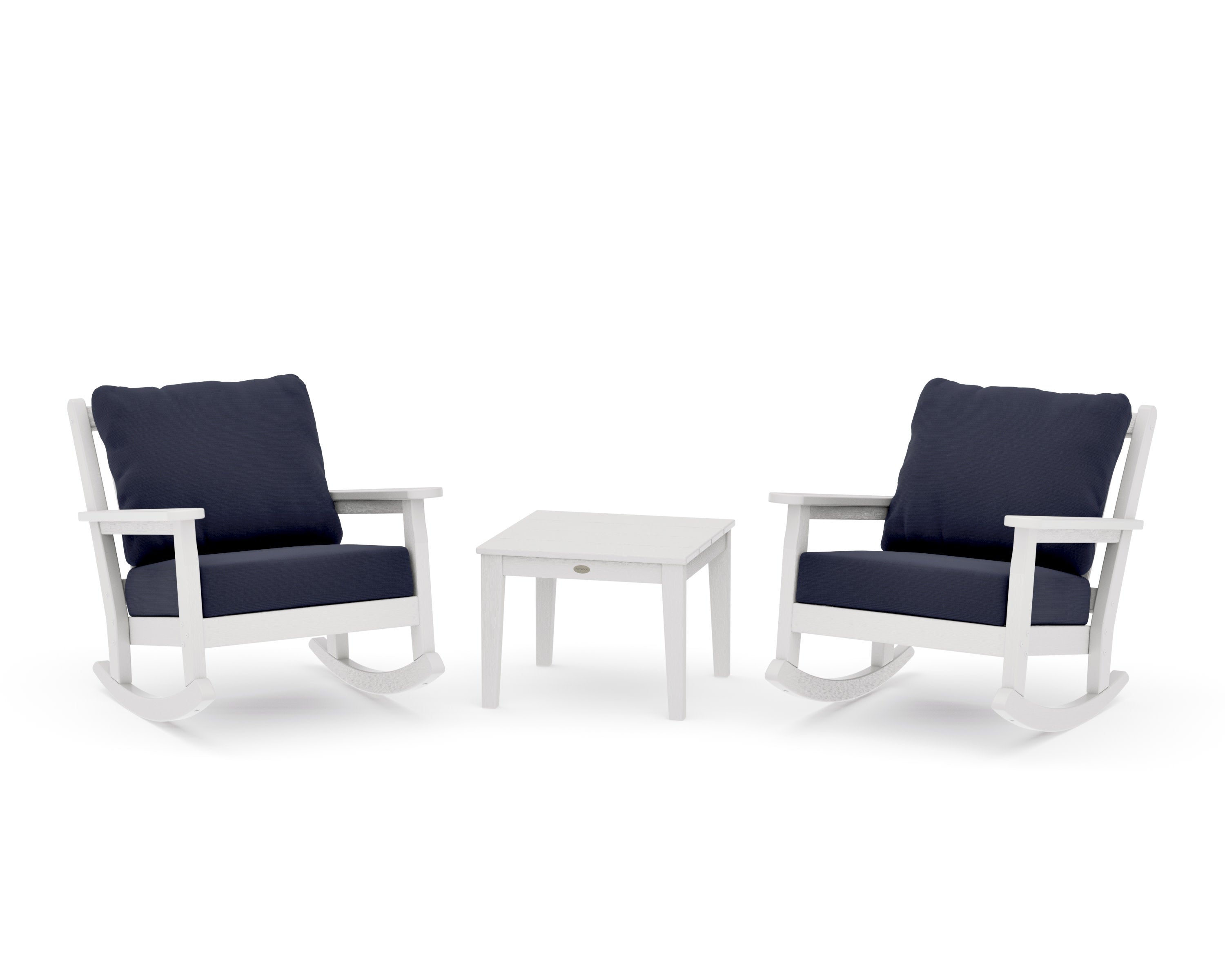 Chippendale 3-Piece Deep Seating Rocker Set in Vintage White / Navy Linen