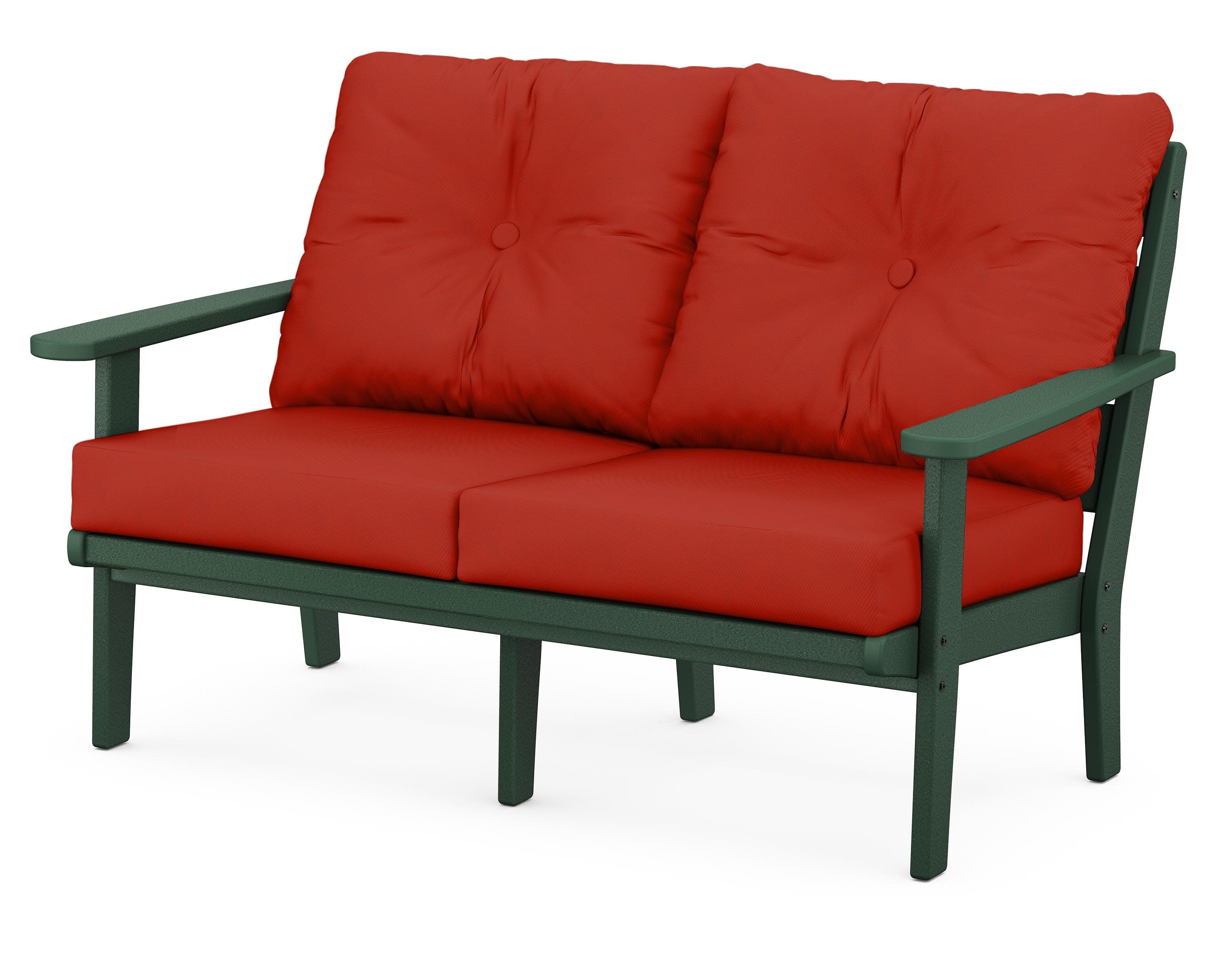 Lakeside Deep Seating Loveseat in Green / Canvas Jockey Red