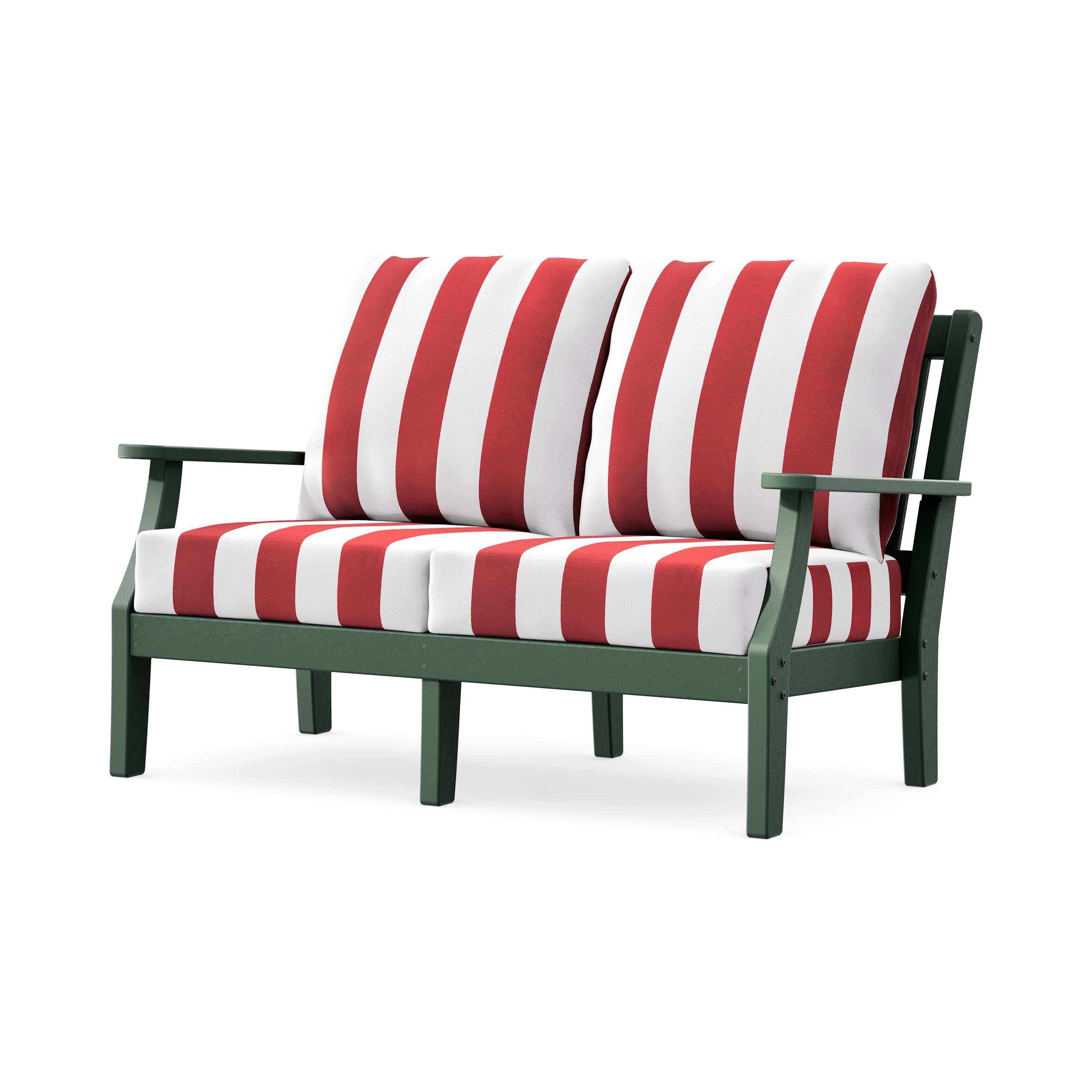 Chinoiserie Deep Seating Loveseat in Green / Cabana Stripe Crimson