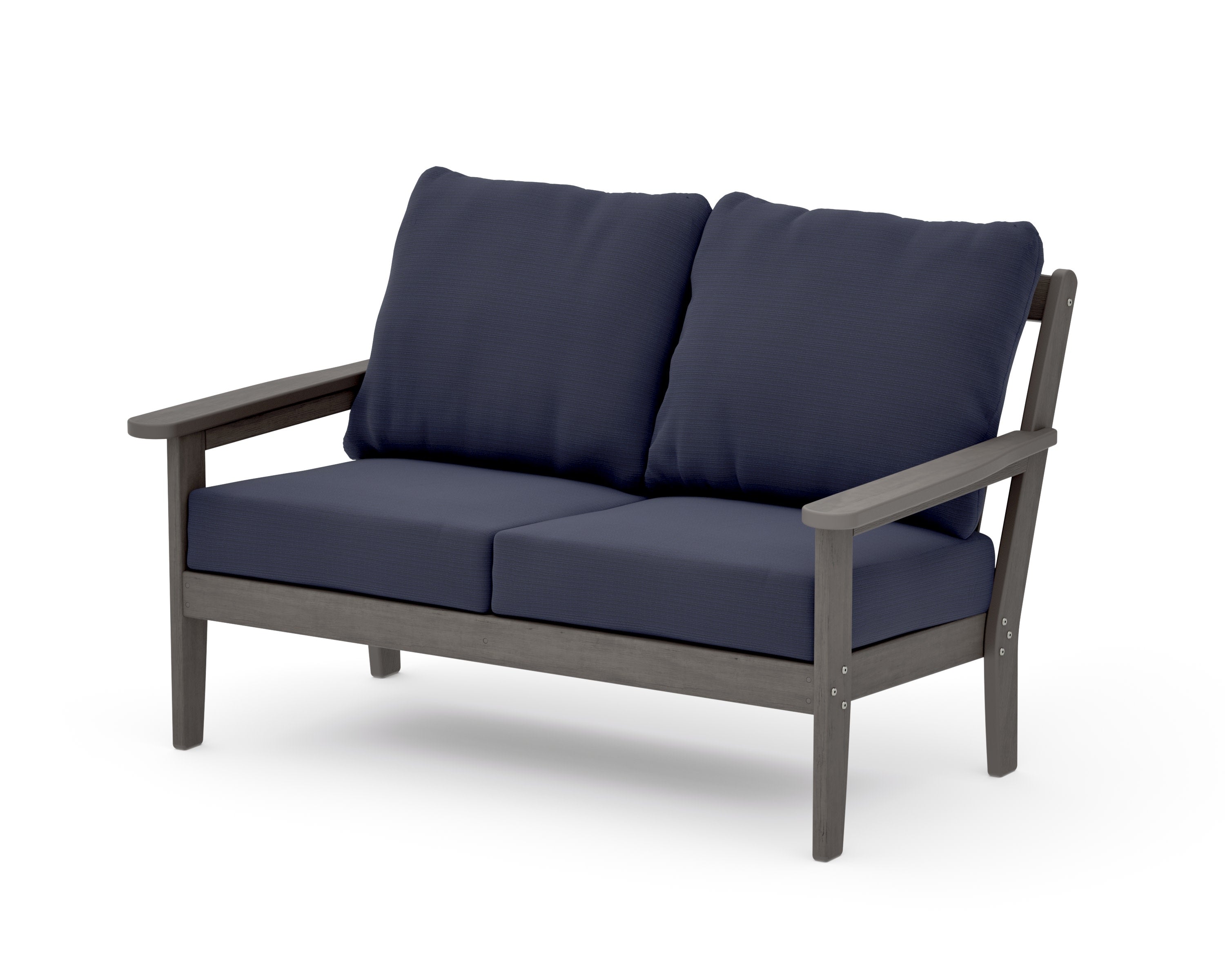 Cottage Deep Seating Loveseat in Driftwood / Navy Linen