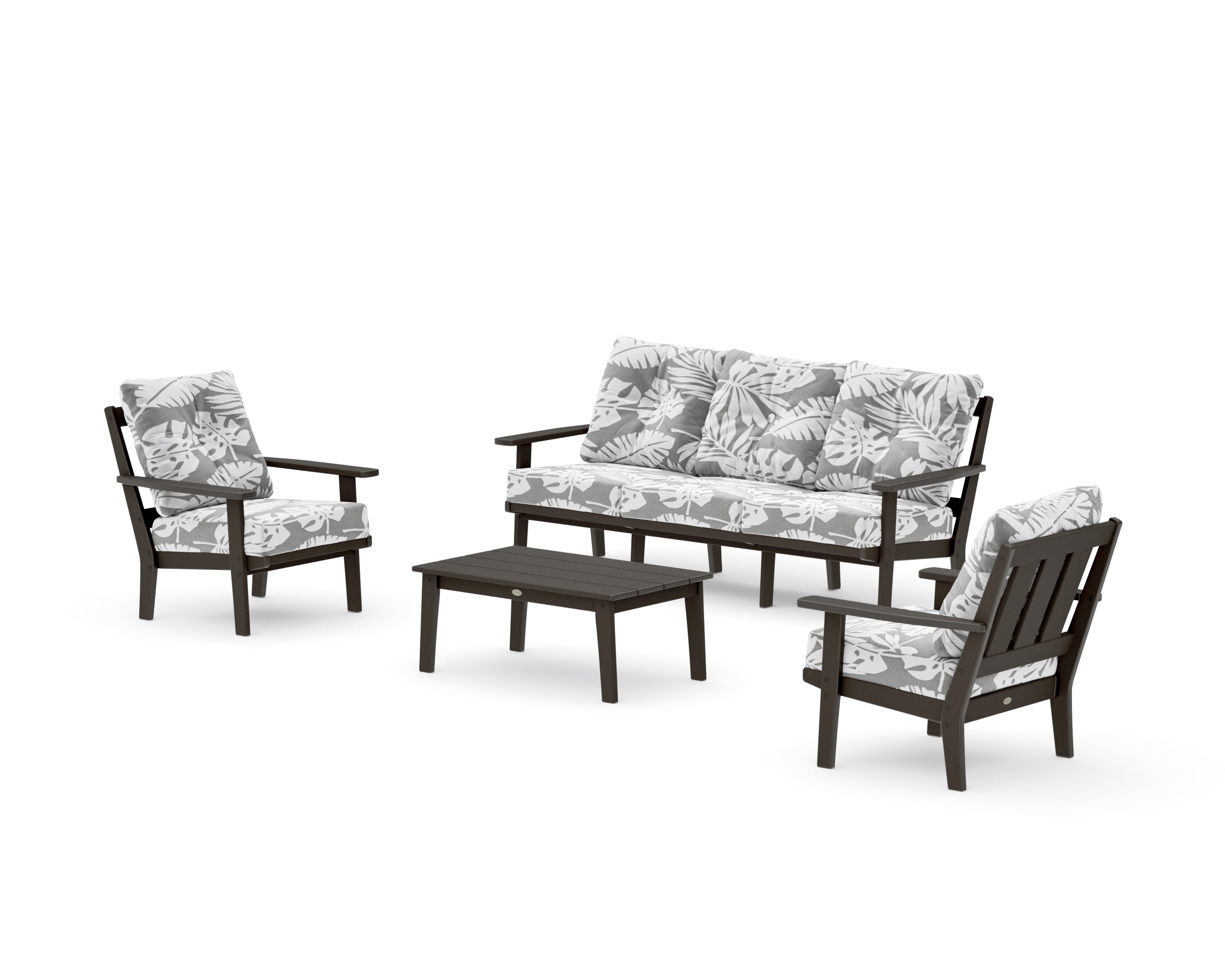 Oxford 4-Piece Deep Seating Set with Sofa in Vintage Coffee / Leaf Grey Mist
