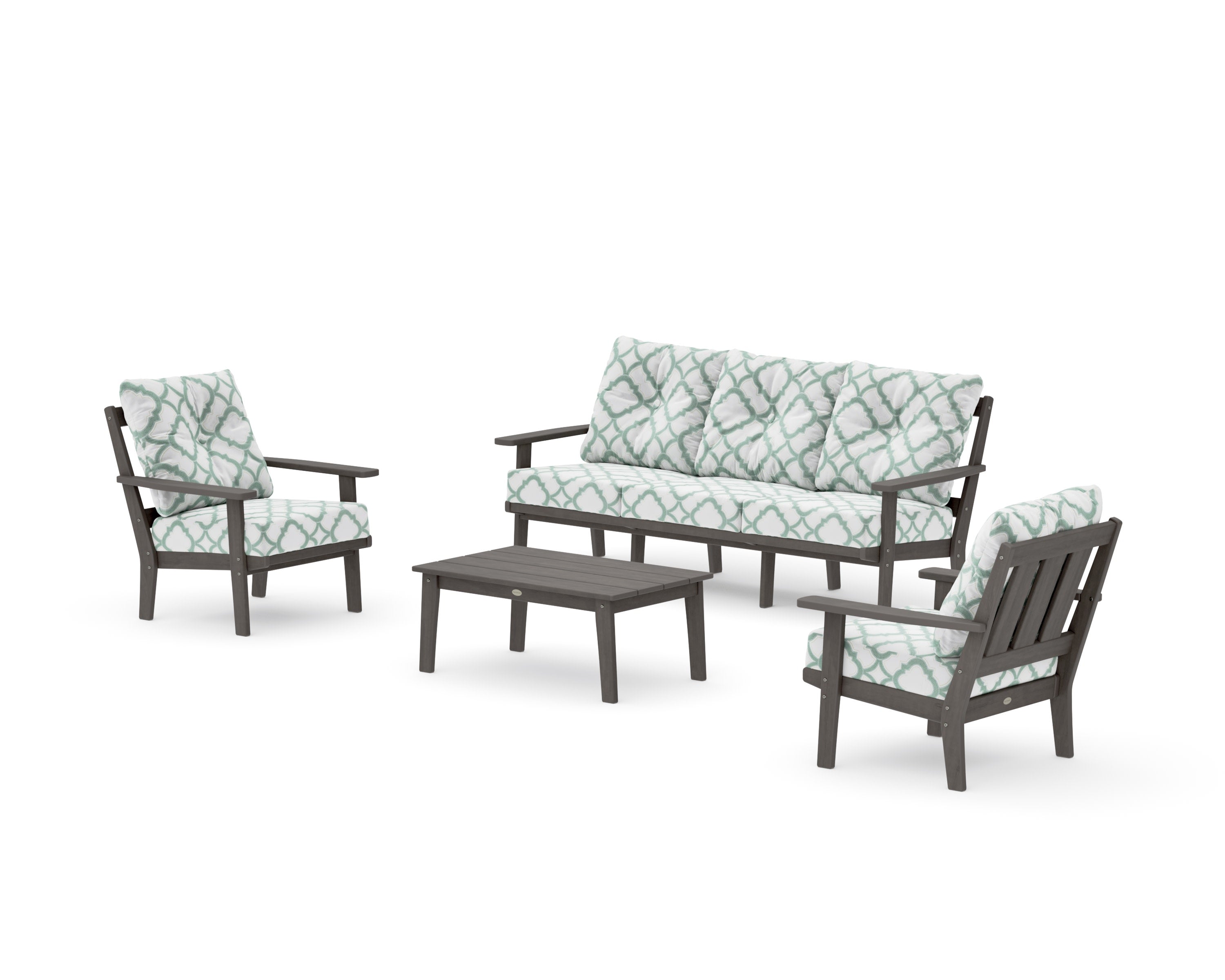 Oxford 4-Piece Deep Seating Set with Sofa in Driftwood / Trellis Glacier Spa