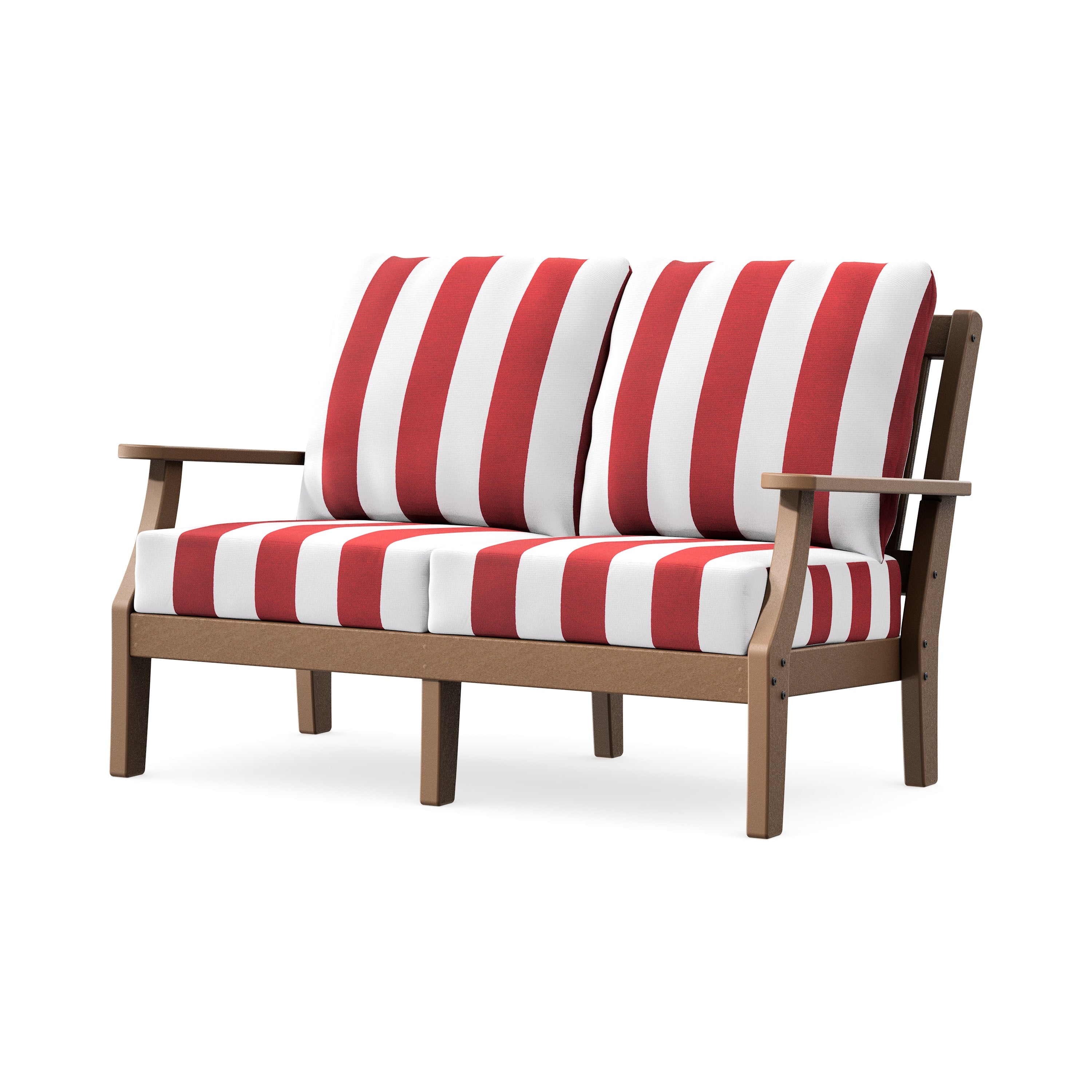 Chinoiserie Deep Seating Loveseat in Teak / Cabana Stripe Crimson