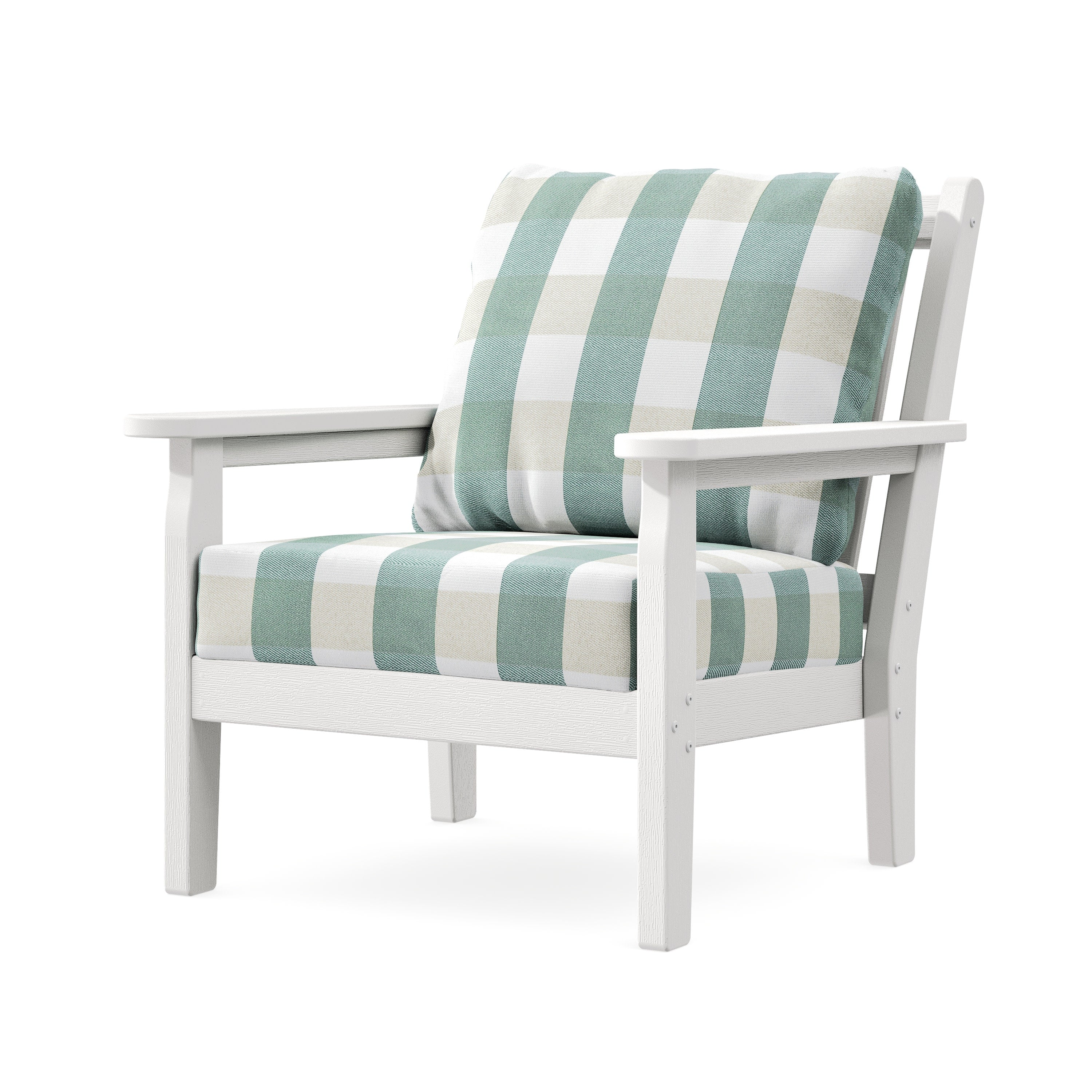 Chippendale Deep Seating Chair in Vintage White / Buffalo Plaid Glacier Spa