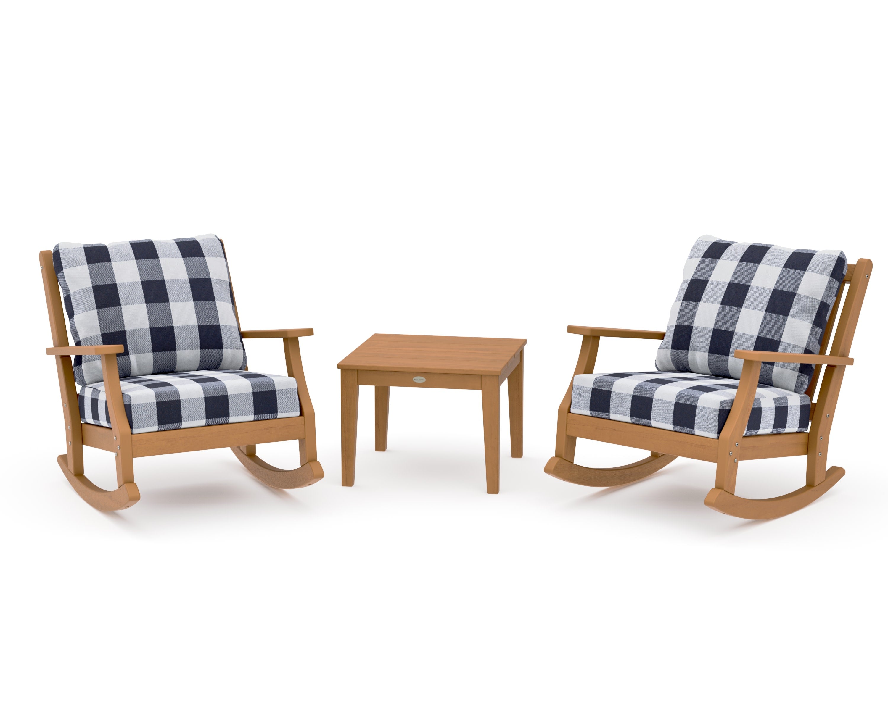Wovendale 3-Piece Deep Seating Rocker Set in Natural / Buffalo Plaid Navy